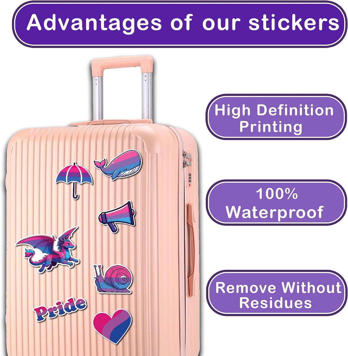 Pack 50 PCS Bisexual Pride Stickers LGBT Bi Theme Waterproof Sticker Small Vinyl Decals Decor Water Bottles Laptop Phone Cup Scrapbooking Luggage Gifts Birthday for Teens Adults image 3