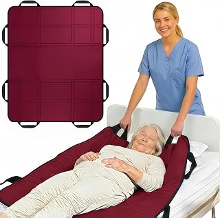 Upgraded 3-Layer Positioning Bed Pad with Handles, Transfer & Slide Sheet for Elderly Care, Waterproof Washable Draw Sheet for Turning, Lifting & Repositioning (48" x 40", Plum)