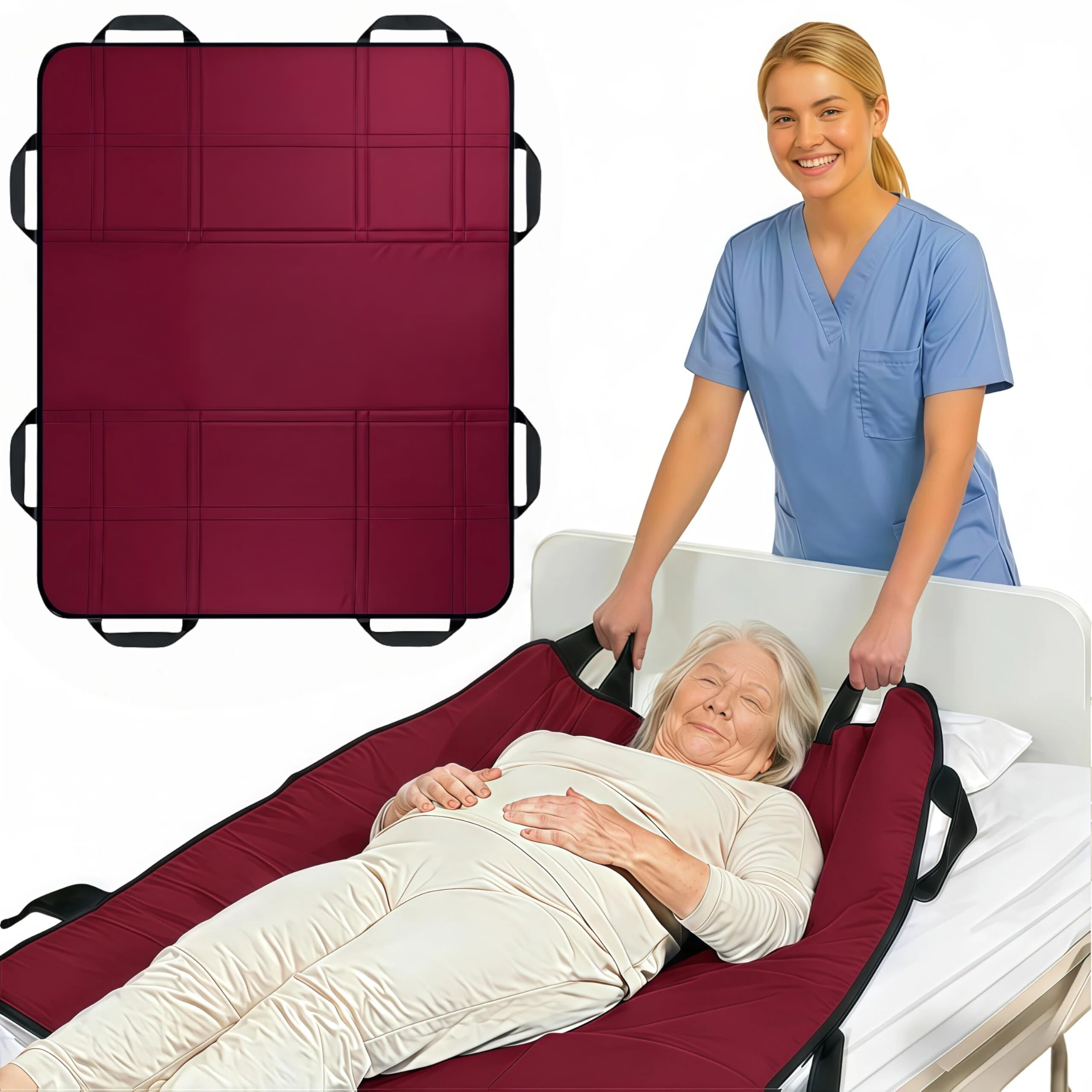 Upgraded 3-Layer Positioning Bed Pad with Handles, Transfer &amp; Slide Sheet for Elderly Care, Waterproof Washable Draw Sheet for Turning, Lifting &amp; Repositioning (48" x 40", Plum)