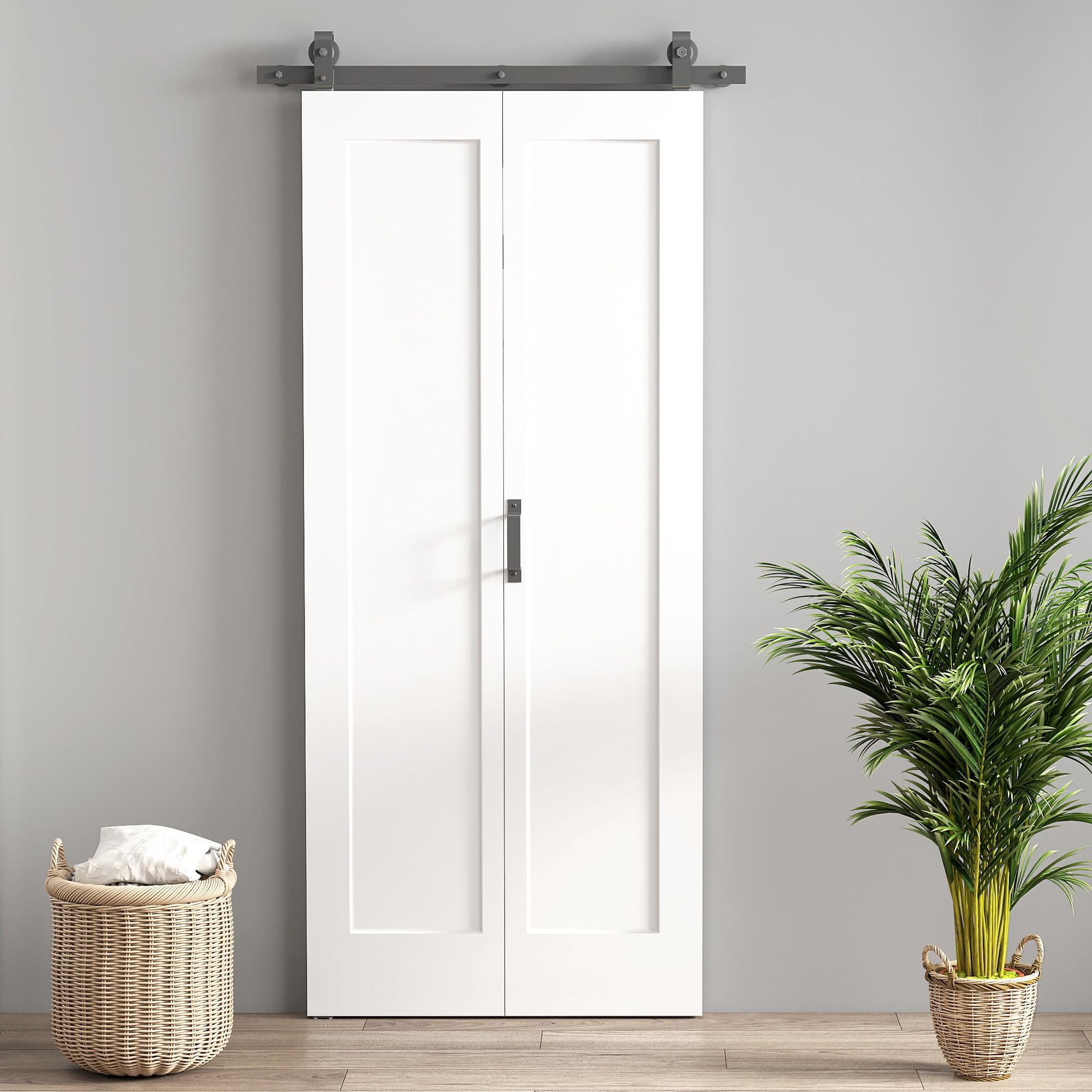 HOMCOM Puerta Corredera con Herrajes Puerta Plegable Corredera con Acabado Personalizable Tirador Fácil Montaje para Baño Salón Sala de Estar Cocina 90x210 cm Blanco