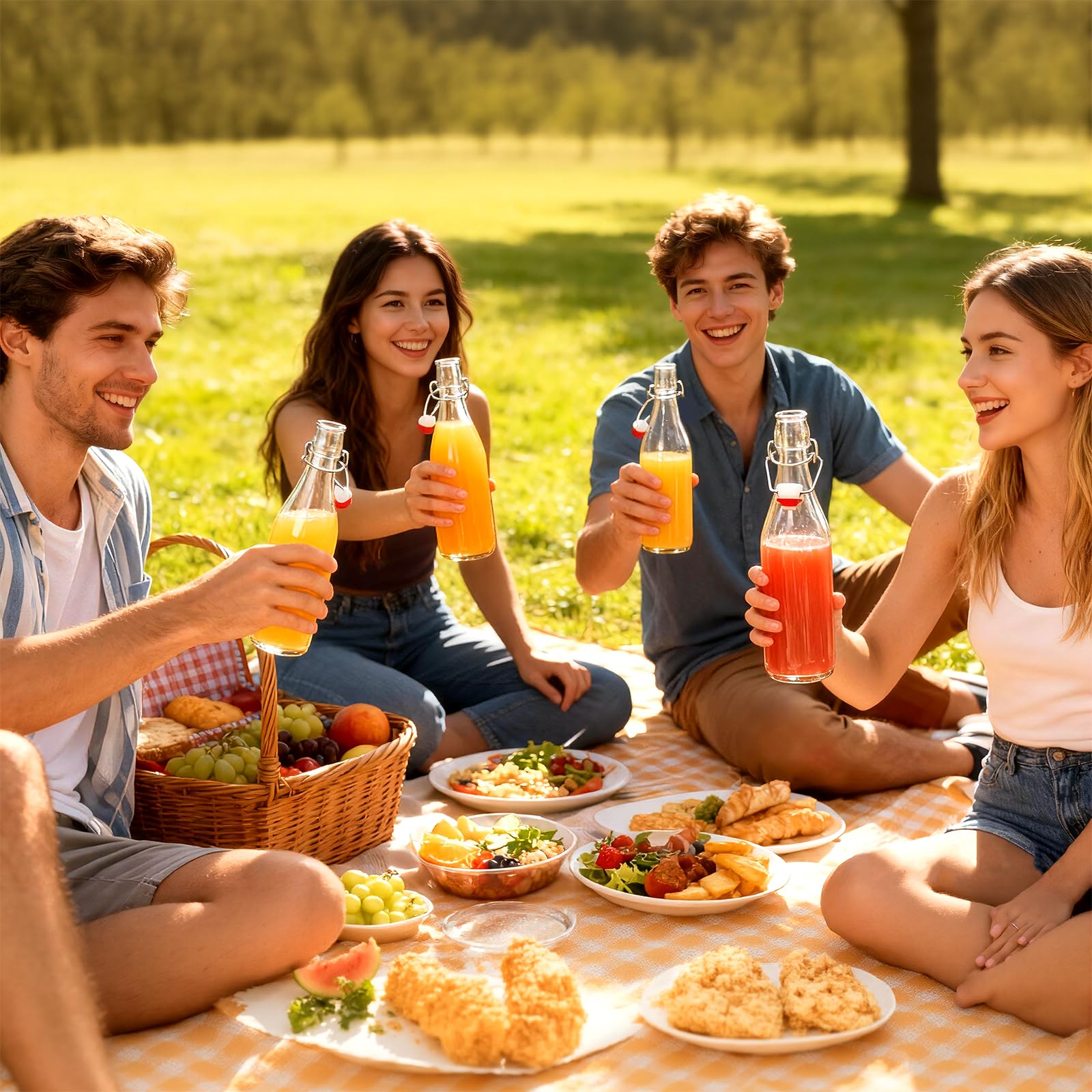 Juego de 6 Botellas de Cristal 500 ml con Tapón Hermético y Etiquetas para Bebidas