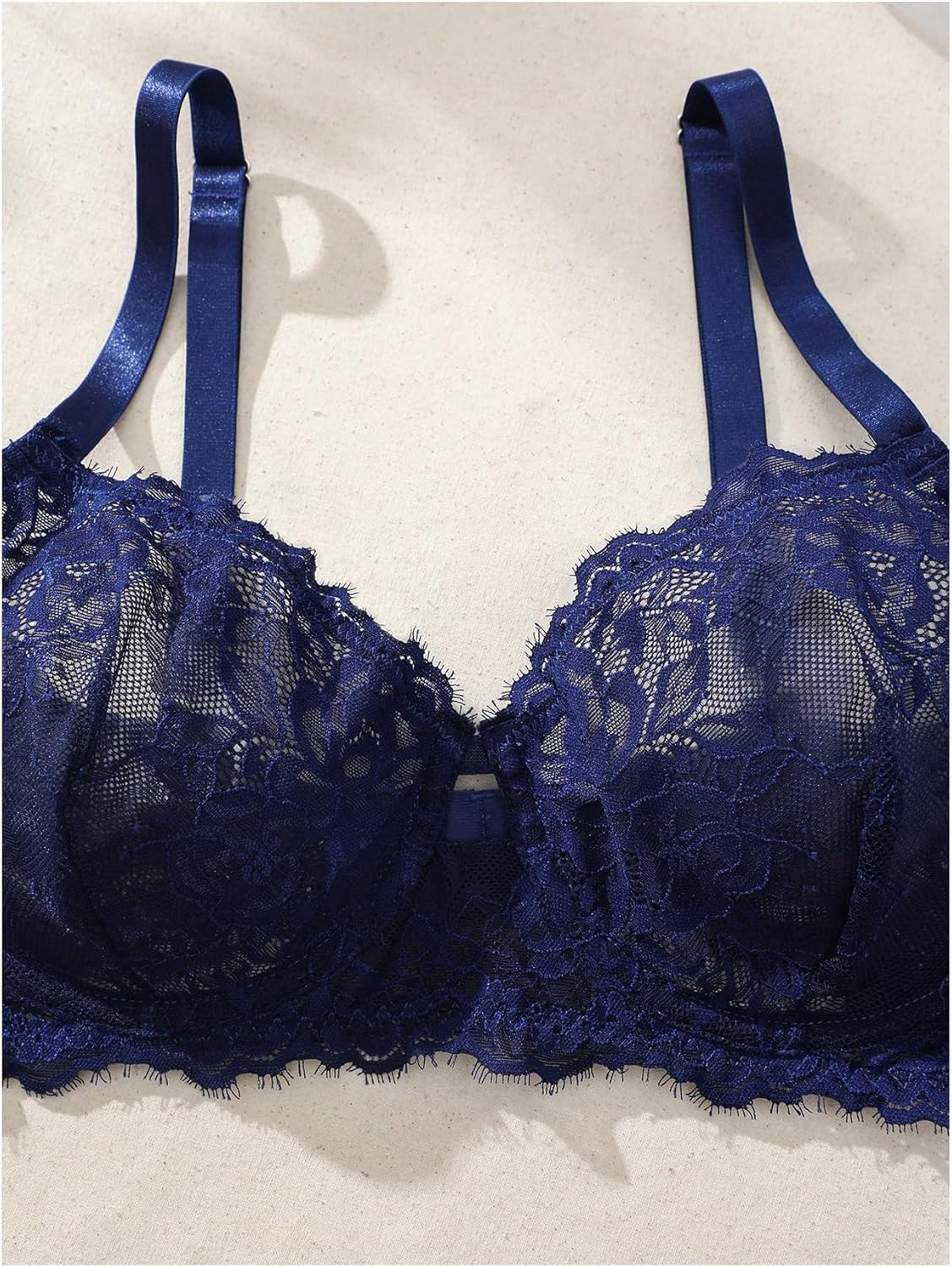 Size 38C...MakeMeChic Women's Plus Size 2 Piece Lingerie Set Floral Lace Sheer Underwire Bra and Panty Set