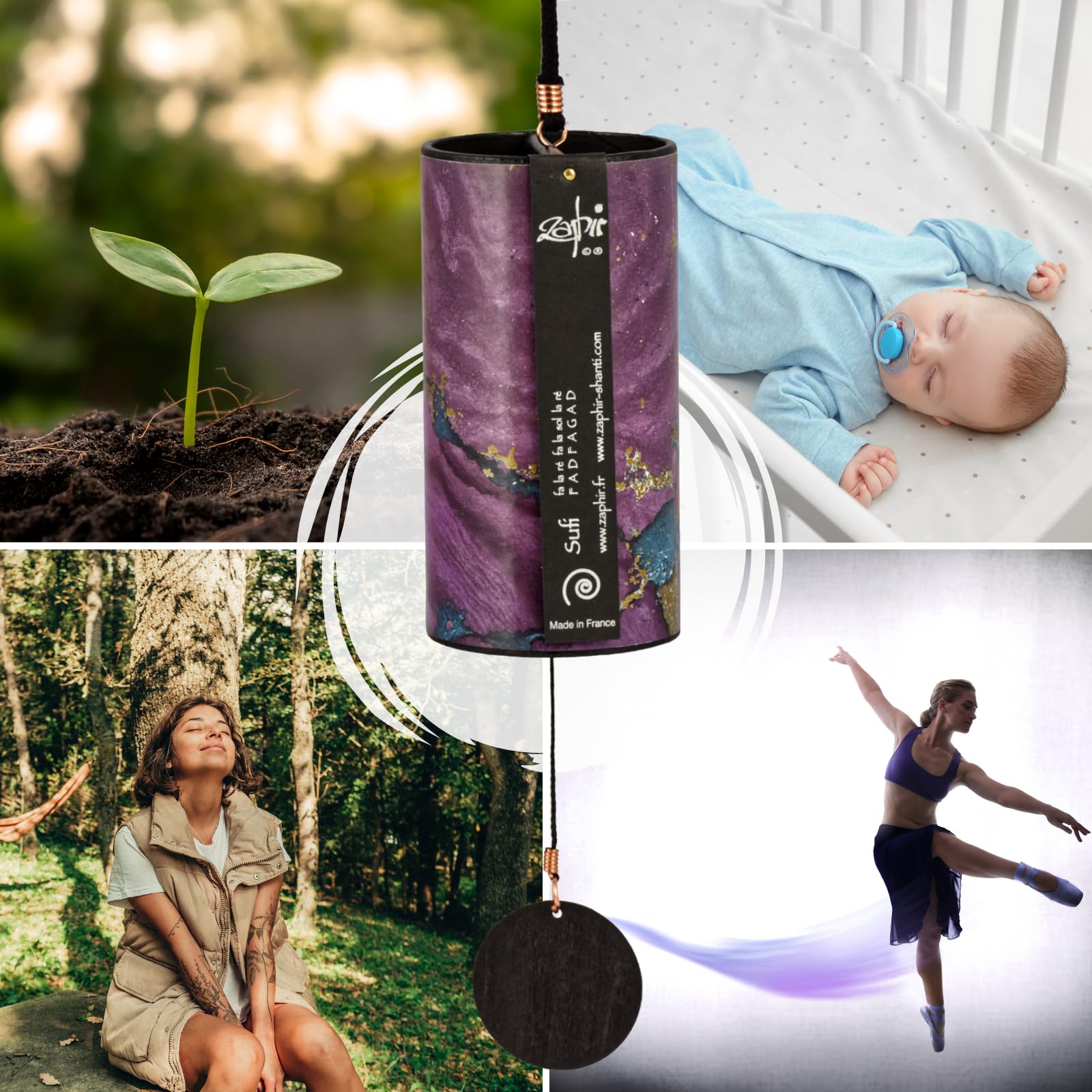 Zaphir Klangspiel Sufi mit Ständer - Klangspielständer Pisa aus Buchenholz - 55 cm Höhe für Yoga, Kinder zur Entspannung und Meditieren