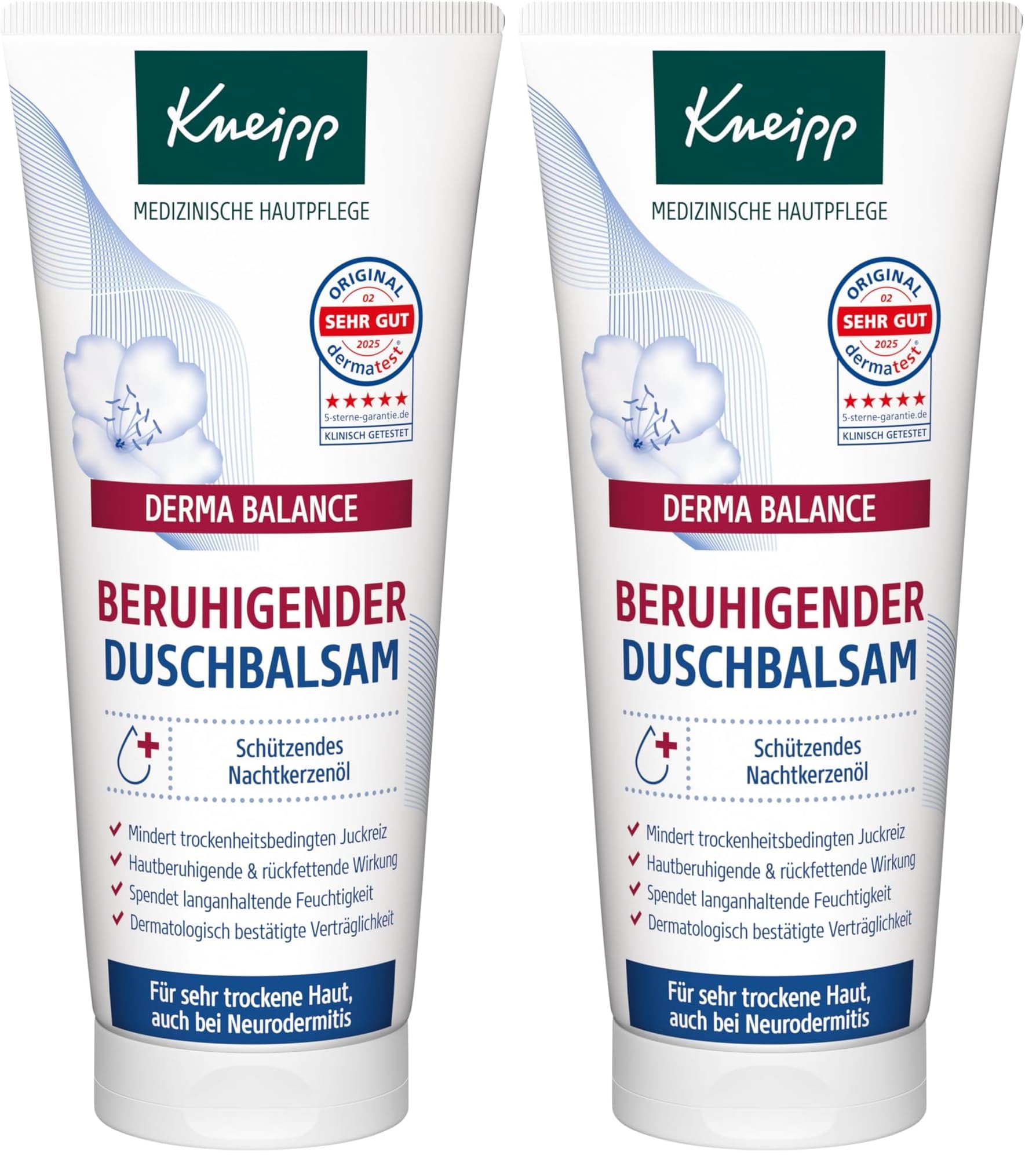 Kneipp DERMA BALANCE Beruhigender Duschbalsam - Medizinische Hautpflege - Für sehr trockene Haut, auch bei Neurodermitis - 200ml (Packung mit 2)