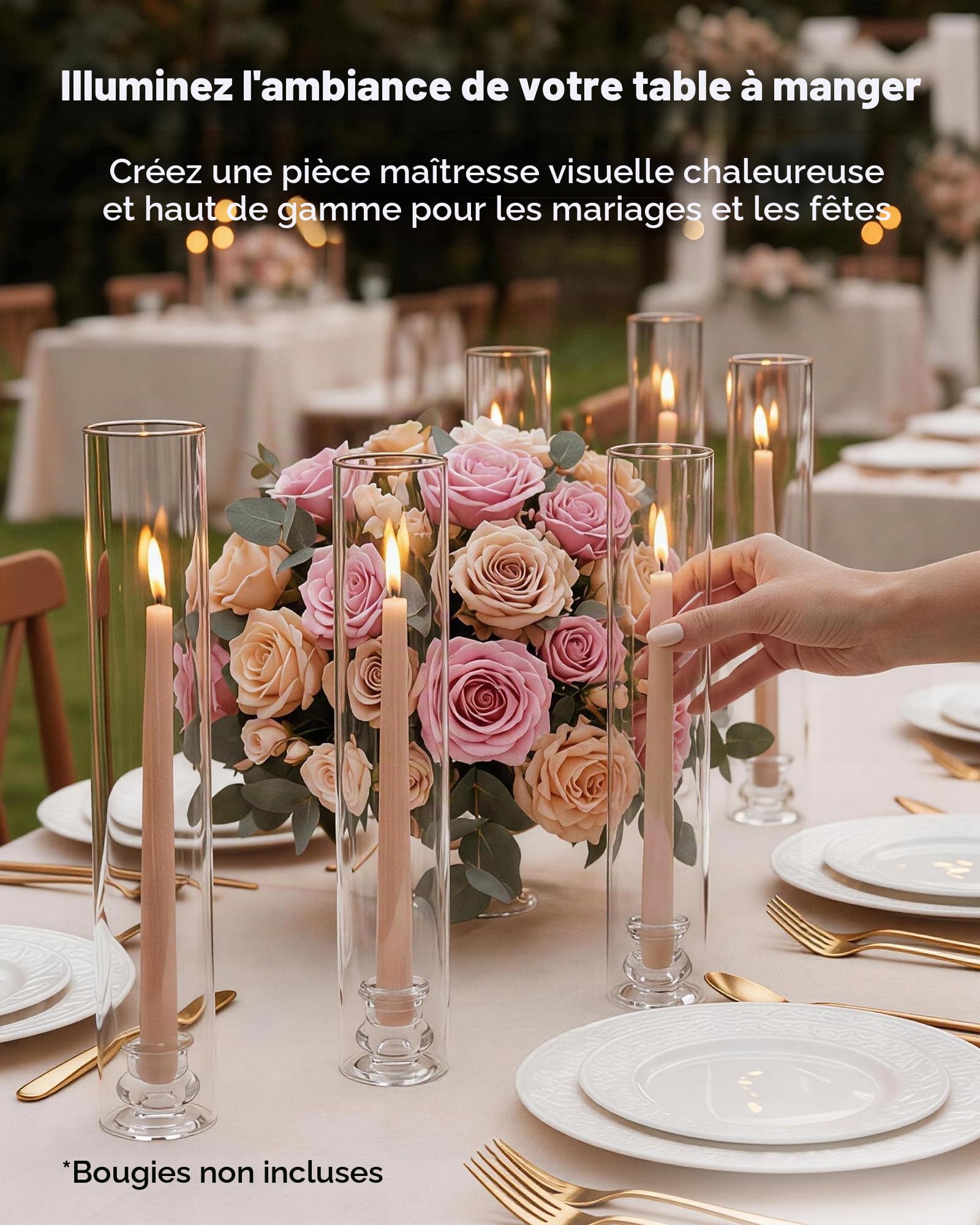 VEVOR Bougeoirs Ouragan Lot de 24, Bougeoirs Cylindriques en Verre Transparent 65x350 mm pour Mariage, Fête, Centre de Table et Décoration Intérieure, Verre Borosilicate Haute Résistance, Coupe-Vent