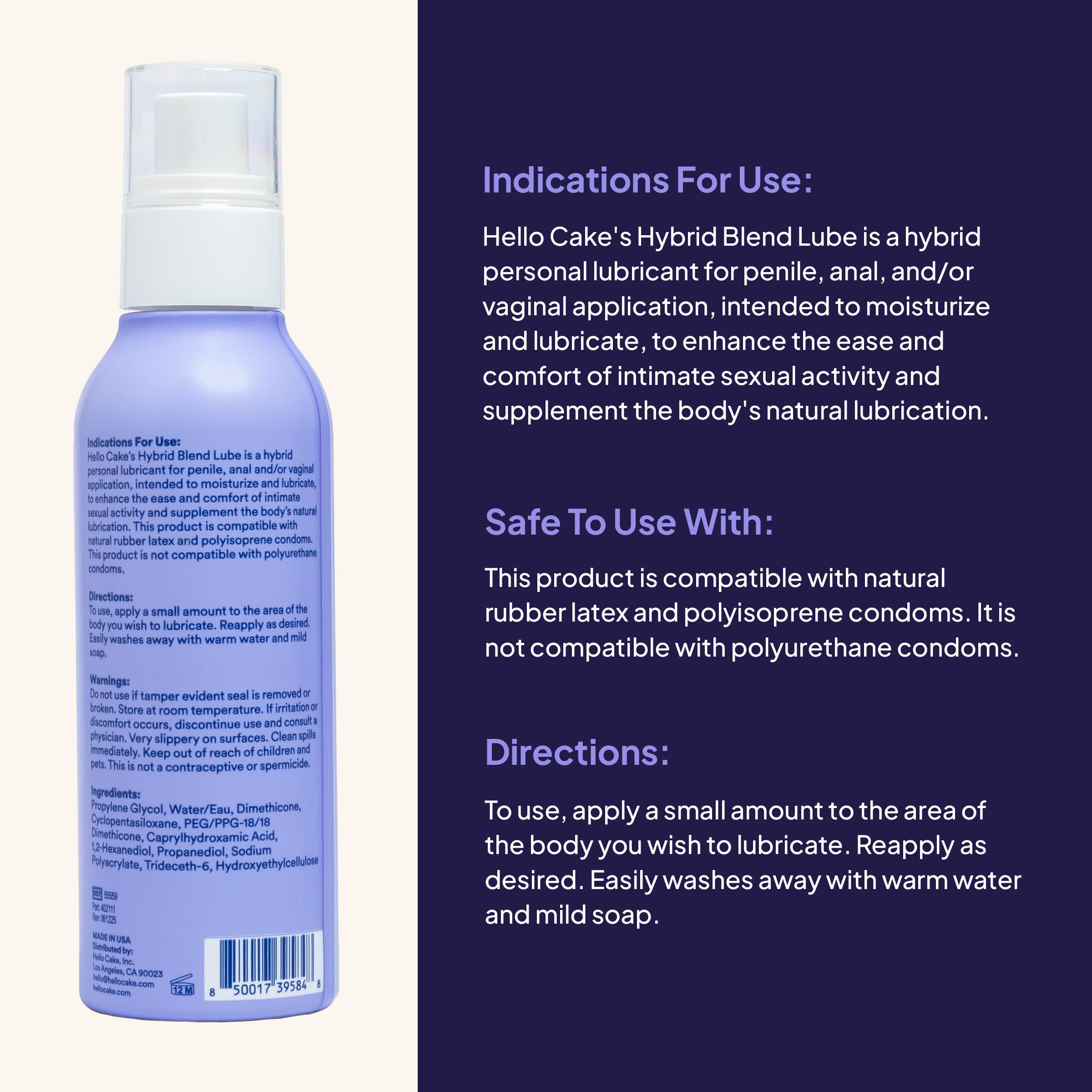 Hello Cake Silicone-Based Lube – Silky Smooth & Ultra Slippery, Long Lasting Premium Personal Lubricant – Water Resistant Lube for Men, Women, and Couples 3.3 fl oz