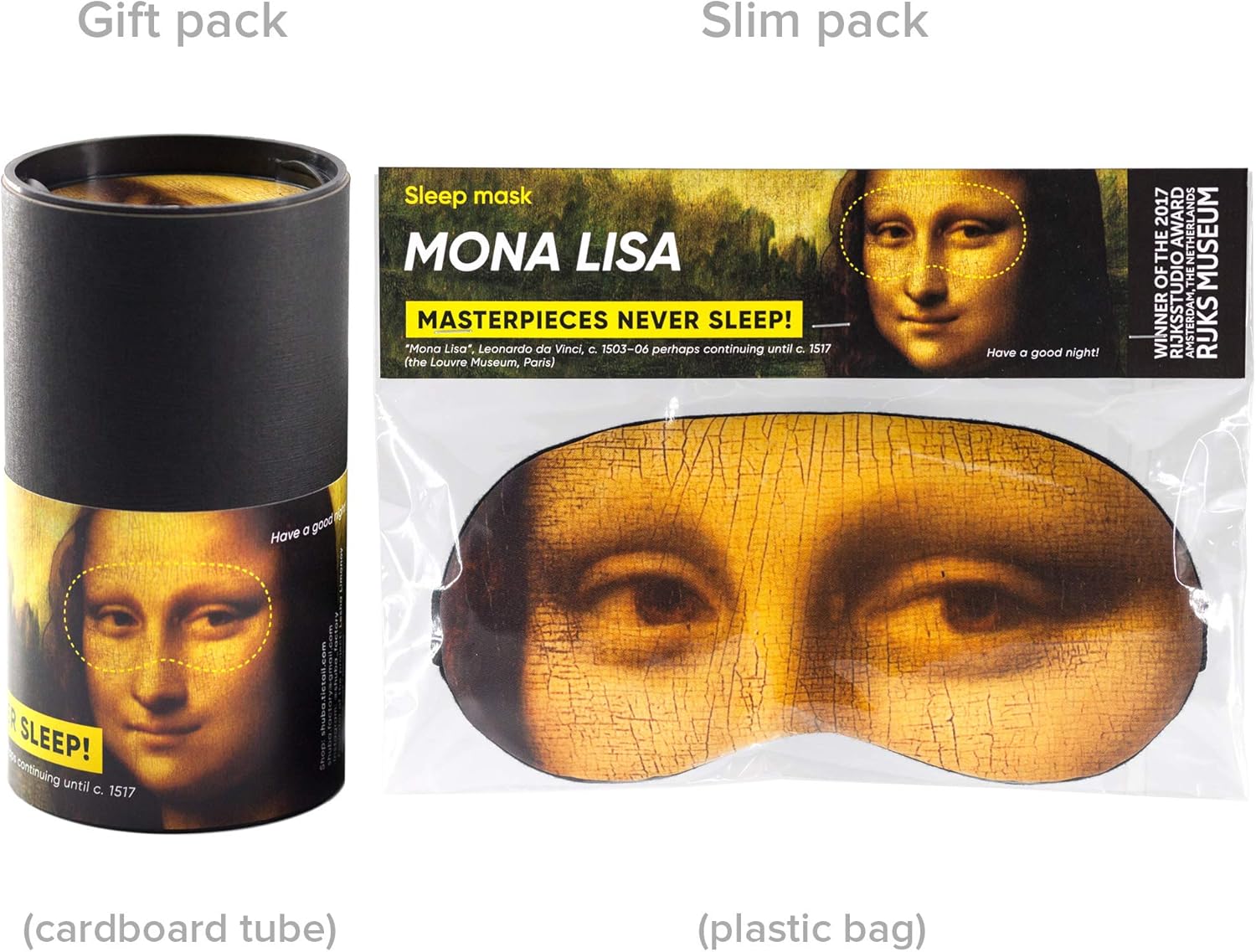Woman Sleeping Mask Eye Cover Blackout Mona Lisa Leonardo Da Vinci Masterpiece for Women - 100% Soft Cotton - Comfortable Eye Sleeping Mask for Travel Airplane (Mona Lisa, Gift Pack)