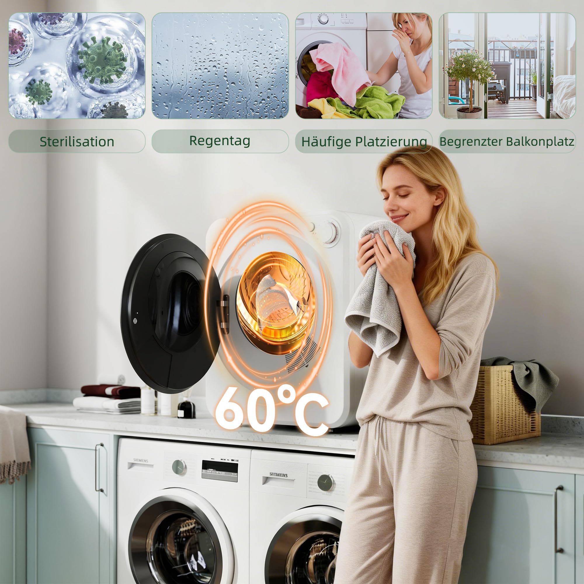 HOMCOM Mini Wäschetrockner 4 kg mit 5 Programme bis zu 60℃ 800W/400W Freistehend Wandmontierbar Ablufttrockner mit reversibel Edelstahltrommel Trockner für Kleidung Wohnmobile Wohnheime Zuhause Weiß