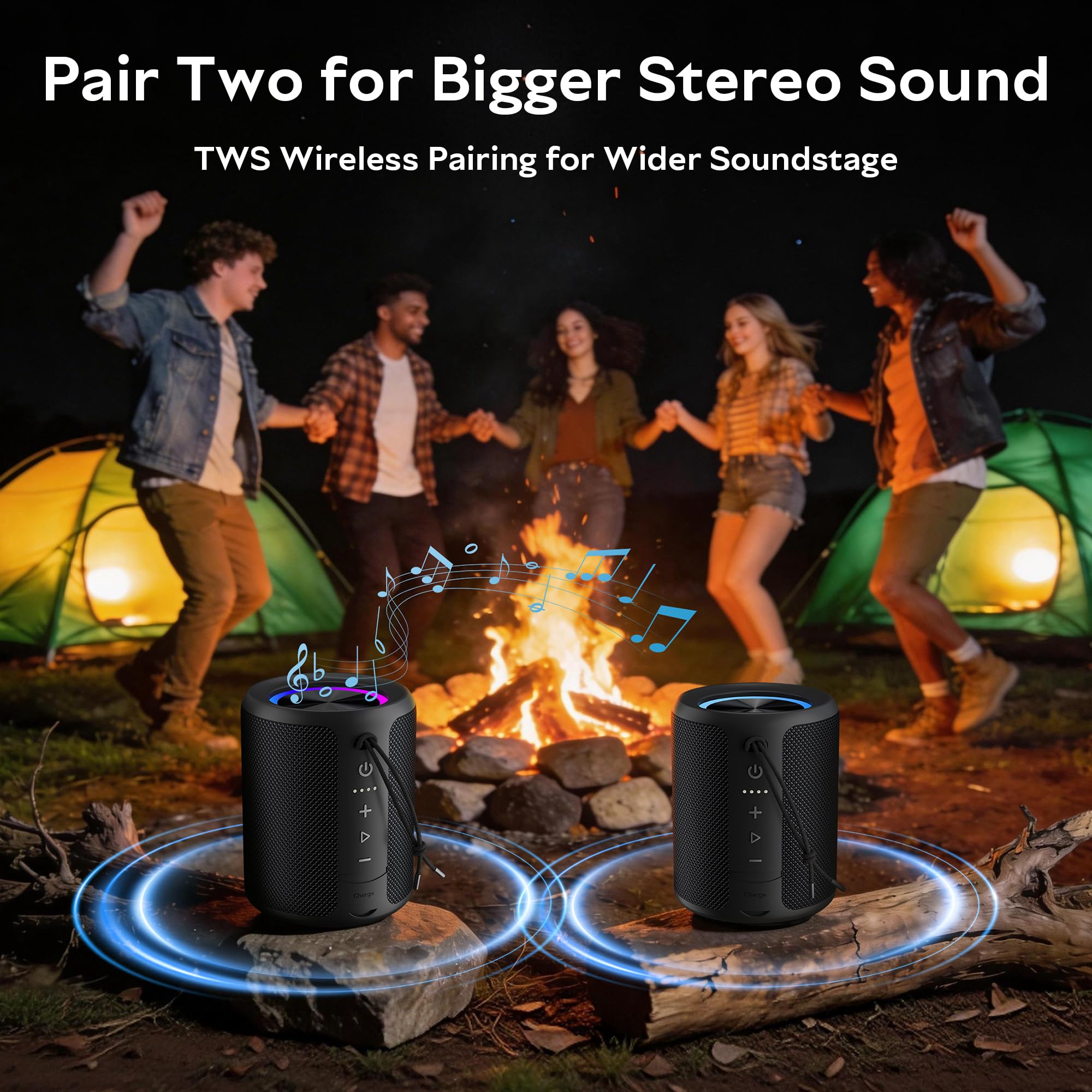 Enceinte Bluetooth Ultra-Portable sans Fil, Basses Percutante, 15 h d’autonomie, étanche IPX7, résistante à la poussière et aux Chocs, Portée Jusqu’à 20m, AUX, TF Carte, pour Fêtes Voyage