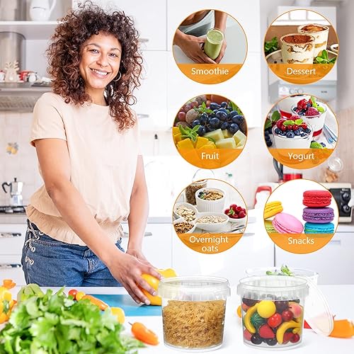 Miniatura 4 de Mumufy 18 juegos de recipientes de plástico de 64 onzas con tapas, recipientes de comida para delicatessen, cubo grande redondo transparente para