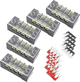 5 Sets 4 Position 600V 15A Dual Row Screw Terminal Strip Block, Terminal Blocks Ground Circuit with 4 Position Pre-Insulated Terminal Barrier Strip Jumper