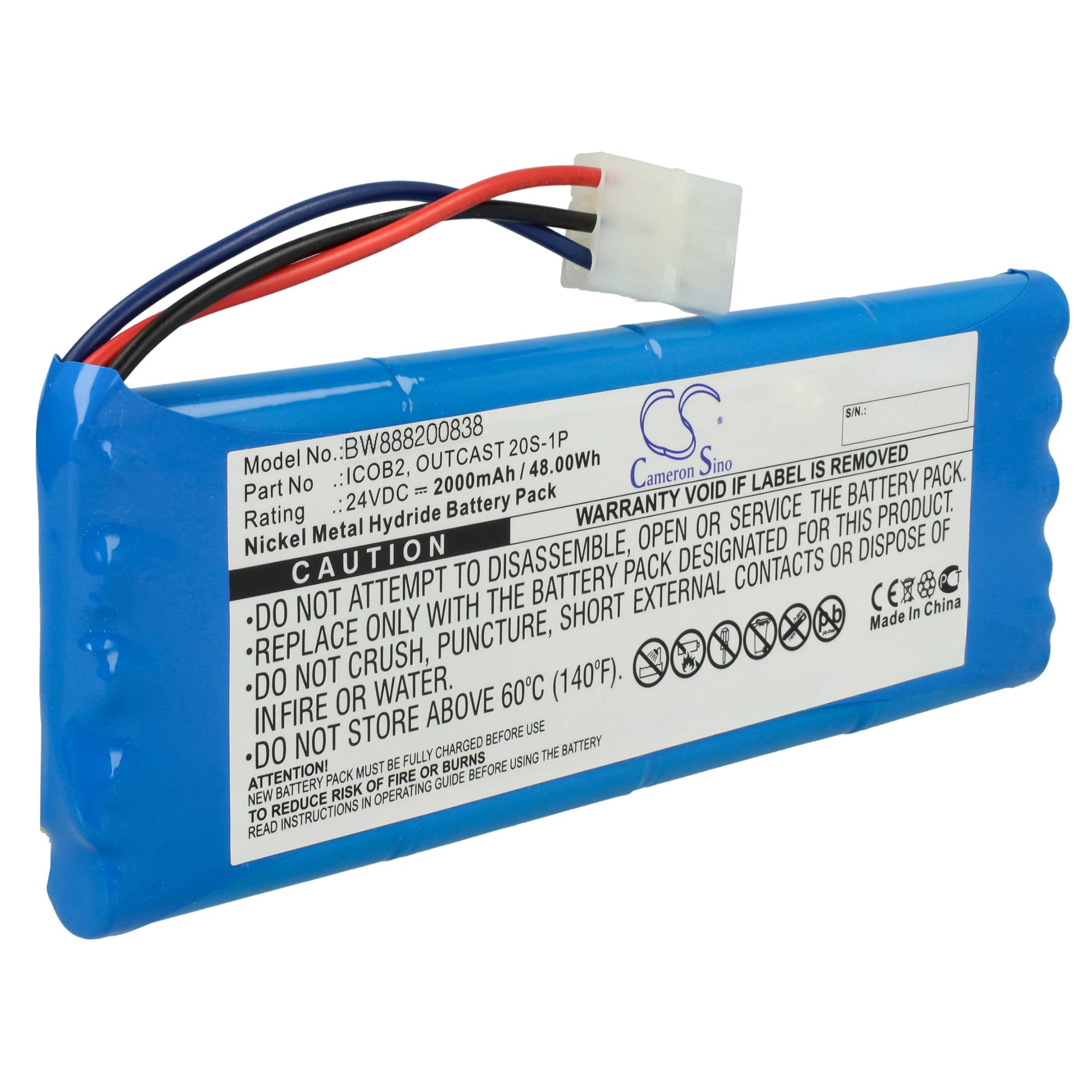 vhbw Batterie Compatible avec Soundcast Outcast ICO420, ICO421 Haut-parleurs, Enceintes portatives (2000mAh, 24V, NiMH)