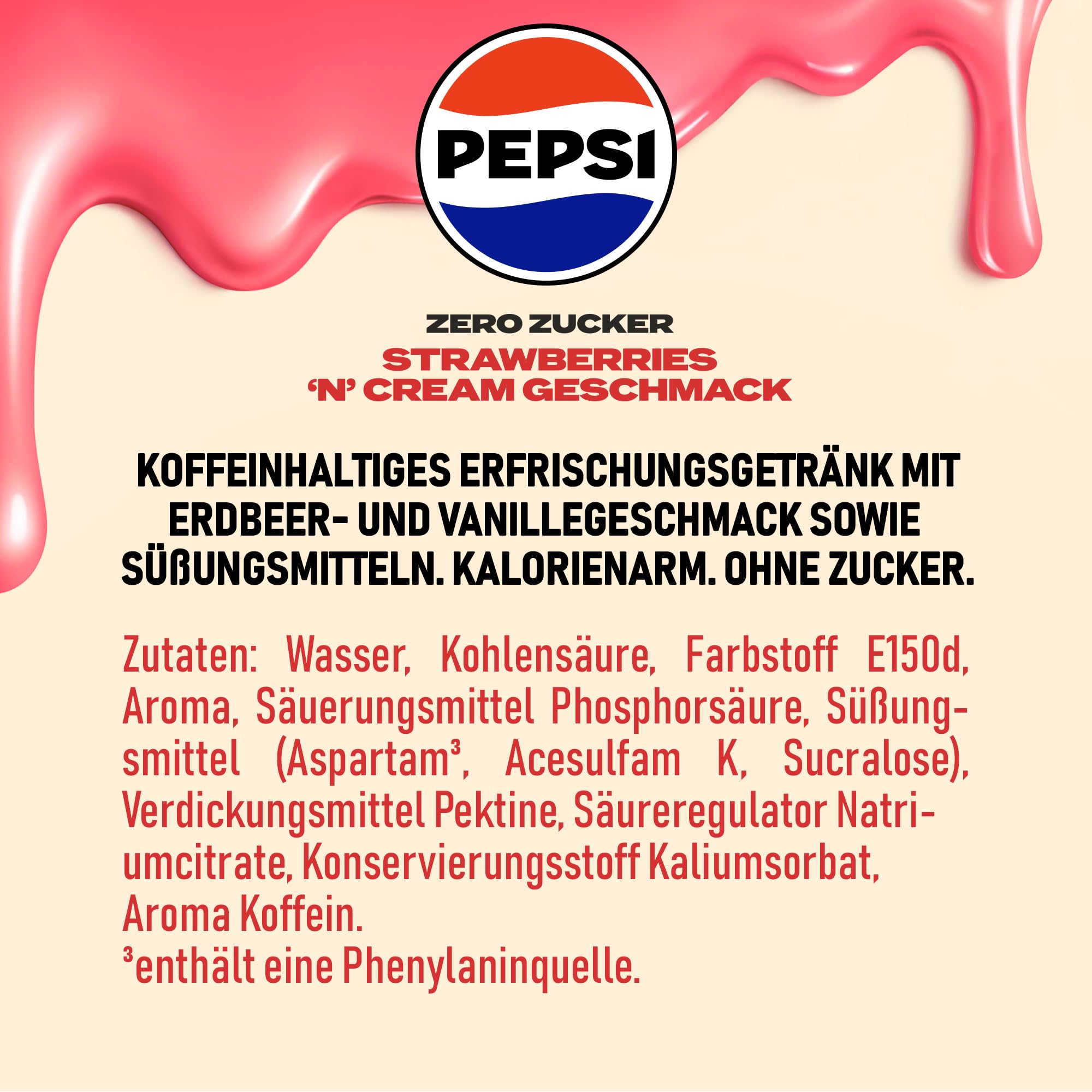 Pepsi Zero Zucker Strawberry 'n' Cream Geschmack in der Dose, Einweg (24 x 0,33l)