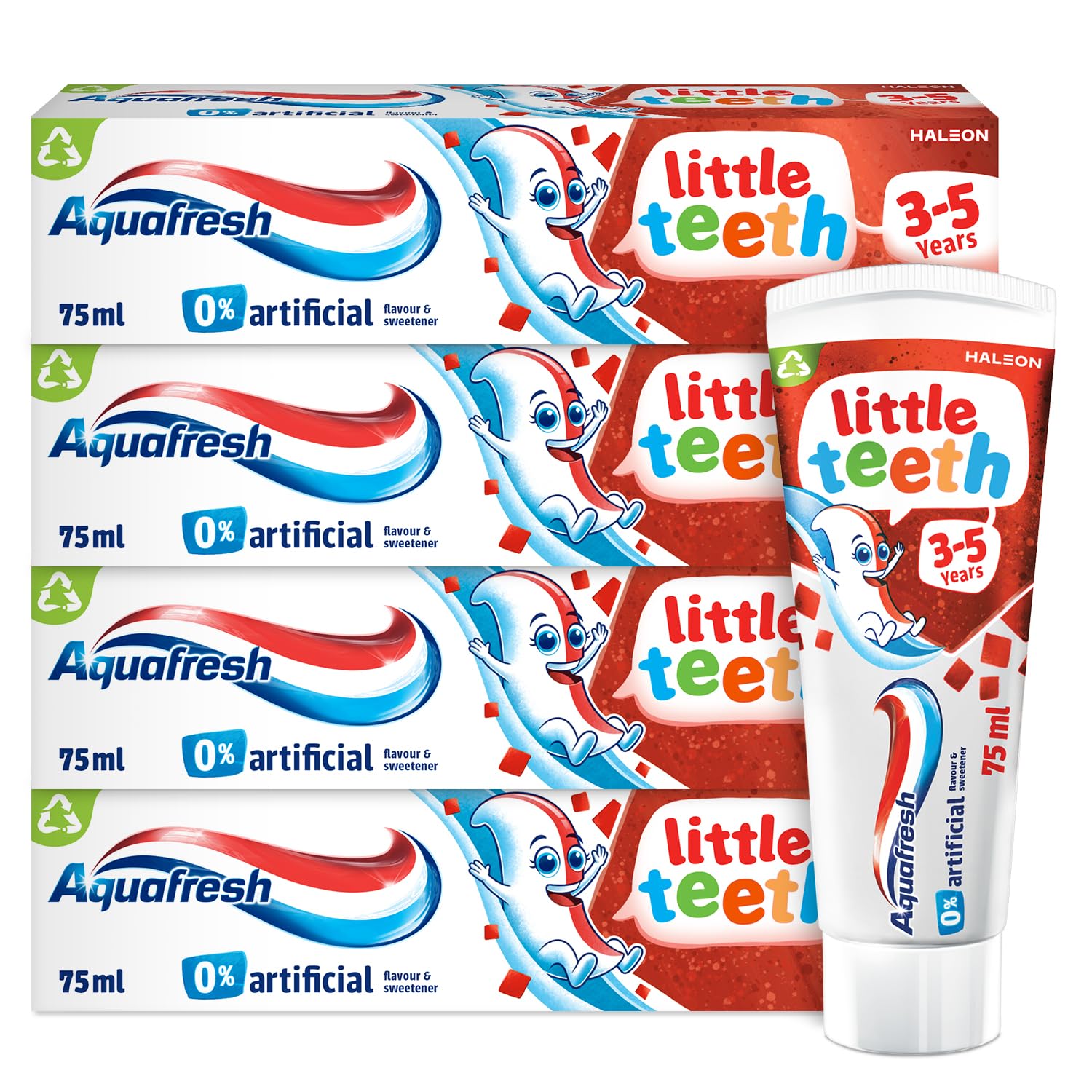 Aquafresh Little Teeth 3-5 Years, Kids Toothpaste, Gently Strengthens and Protects Little Teeth, Multipack 4 x 75ml