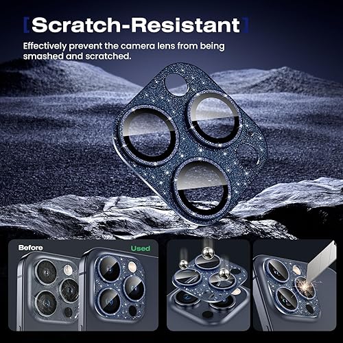 Miniatura 3 de Goton Protector de pantalla de vidrio templado para iPhone 15 Pro Max y 15 Pro Bling para lente de cámara, bonito protector de pantalla con