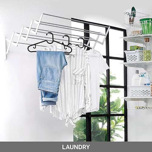 Miniatura 3 de Escurridor de ropa de montaje en pared  Estante de secado de pared expandible de aluminio con 8 varillas  Ideal para lavandería, baño, balcón,