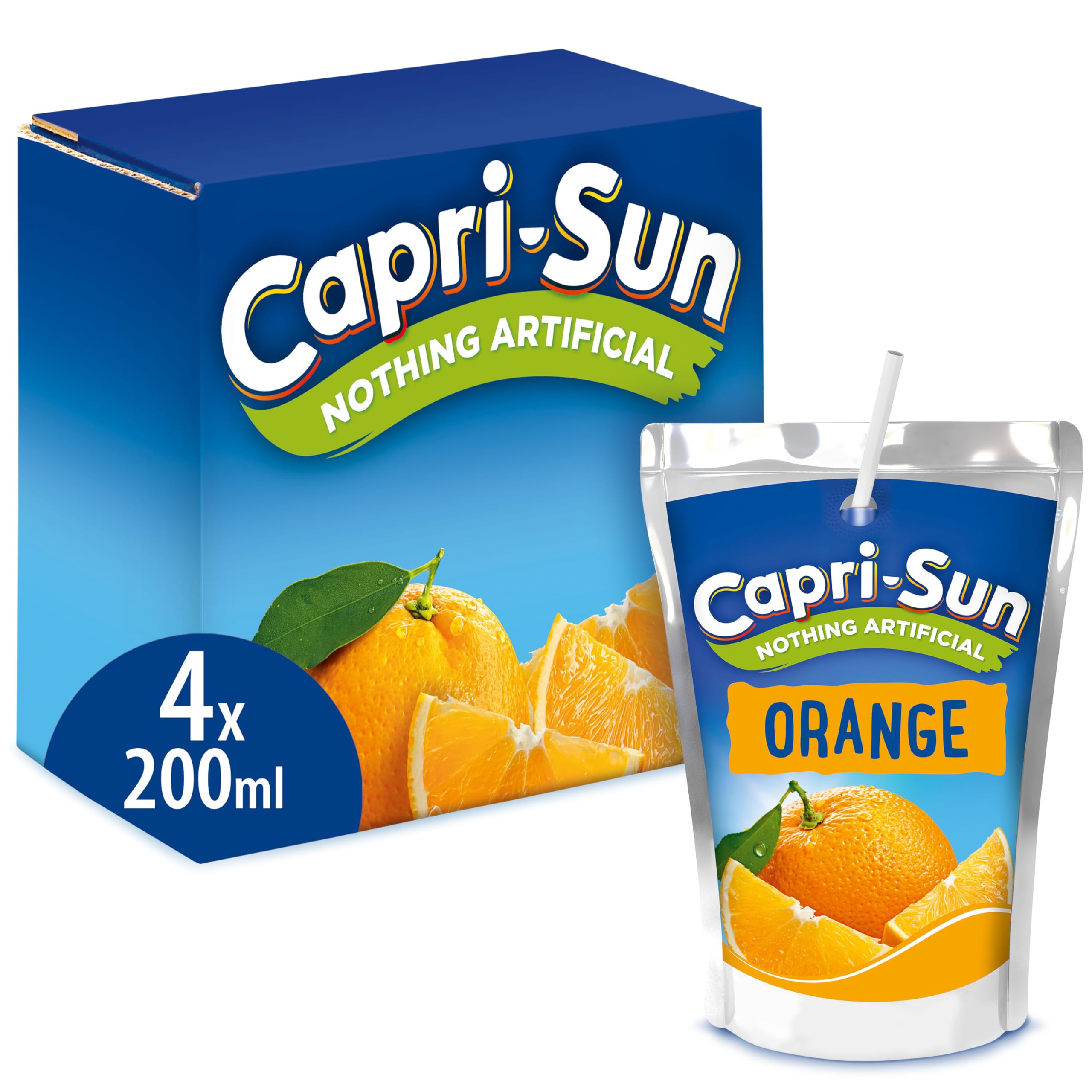Capri-Sun Orange Kids' Juice Drink (4 x 200ml) Made with Real Fruit Juice - No Artificial Ingredients - Vegan, Gluten Free