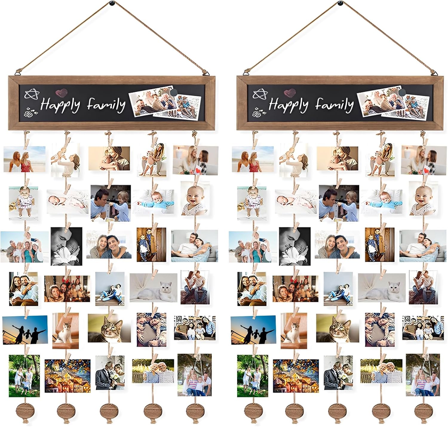 Set of 2 Hanging Photo Display Board, Photo Display Board with 60 Clips, DIY Photo Board Picture Display Board for Printed Photos and Polaroids, Home Decoration