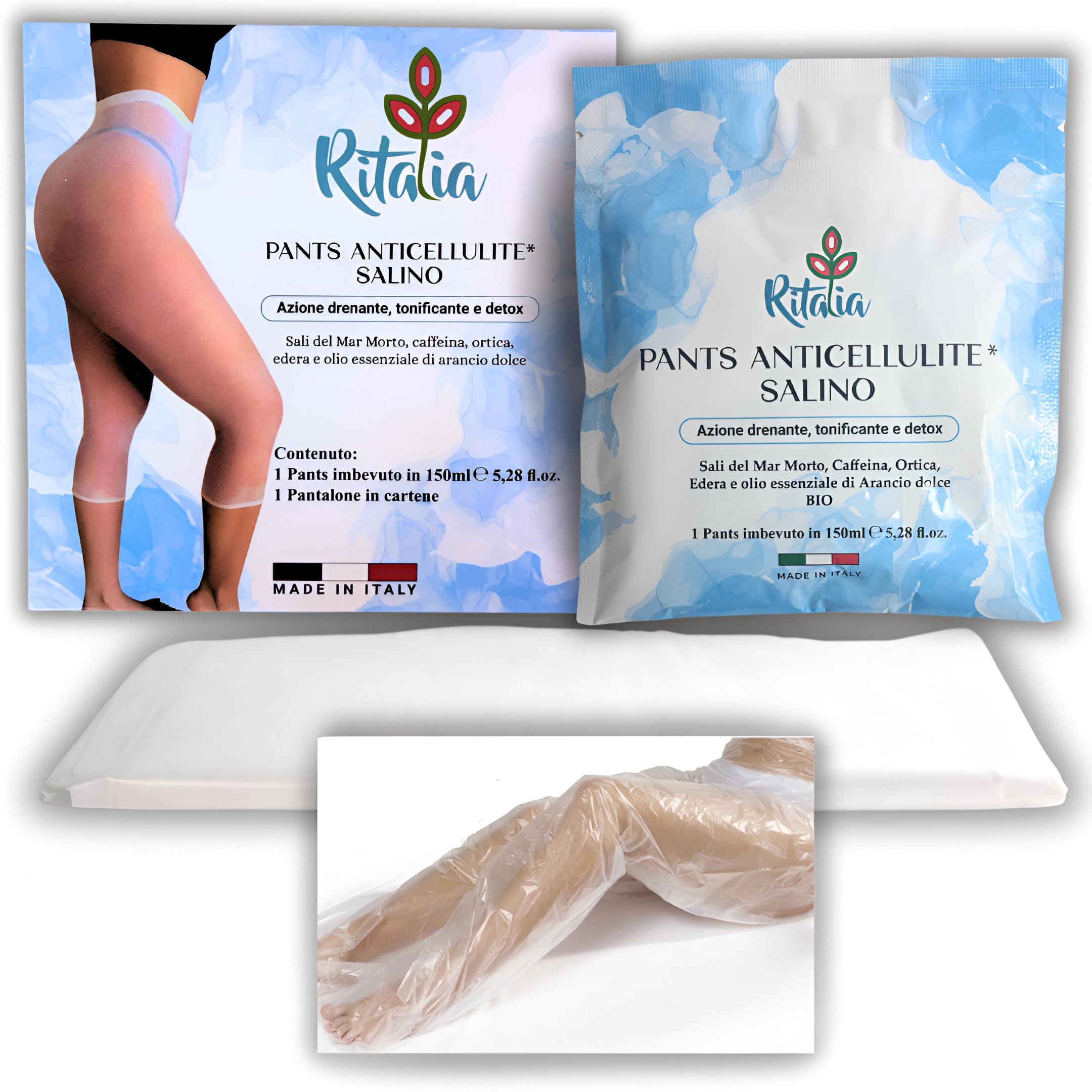 Ritalia® ANTI-CELLULITE draining with Dead Sea salt and 100% VEGAN active ingredients Slimming reducing firming wrap pants – Leggings for legs and buttocks