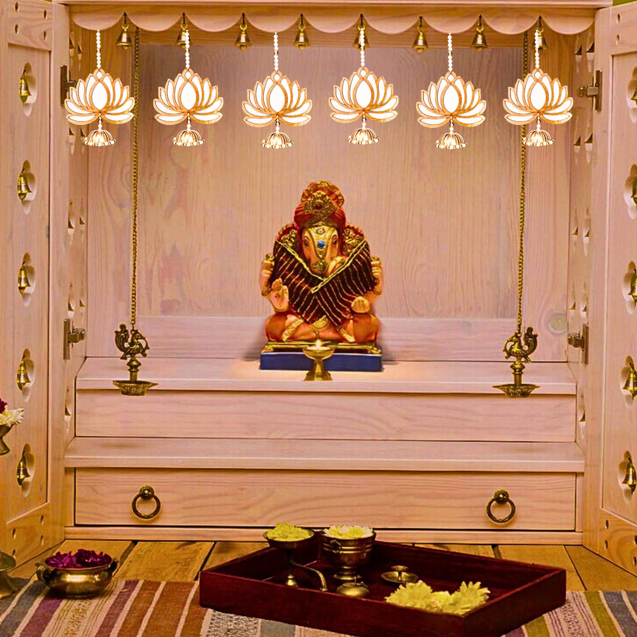 Handmade Wall Decor Lotus, Pooja Room Decoration Items, Décor and All Festival Decor - MDF Lotus (6 PCS-White)