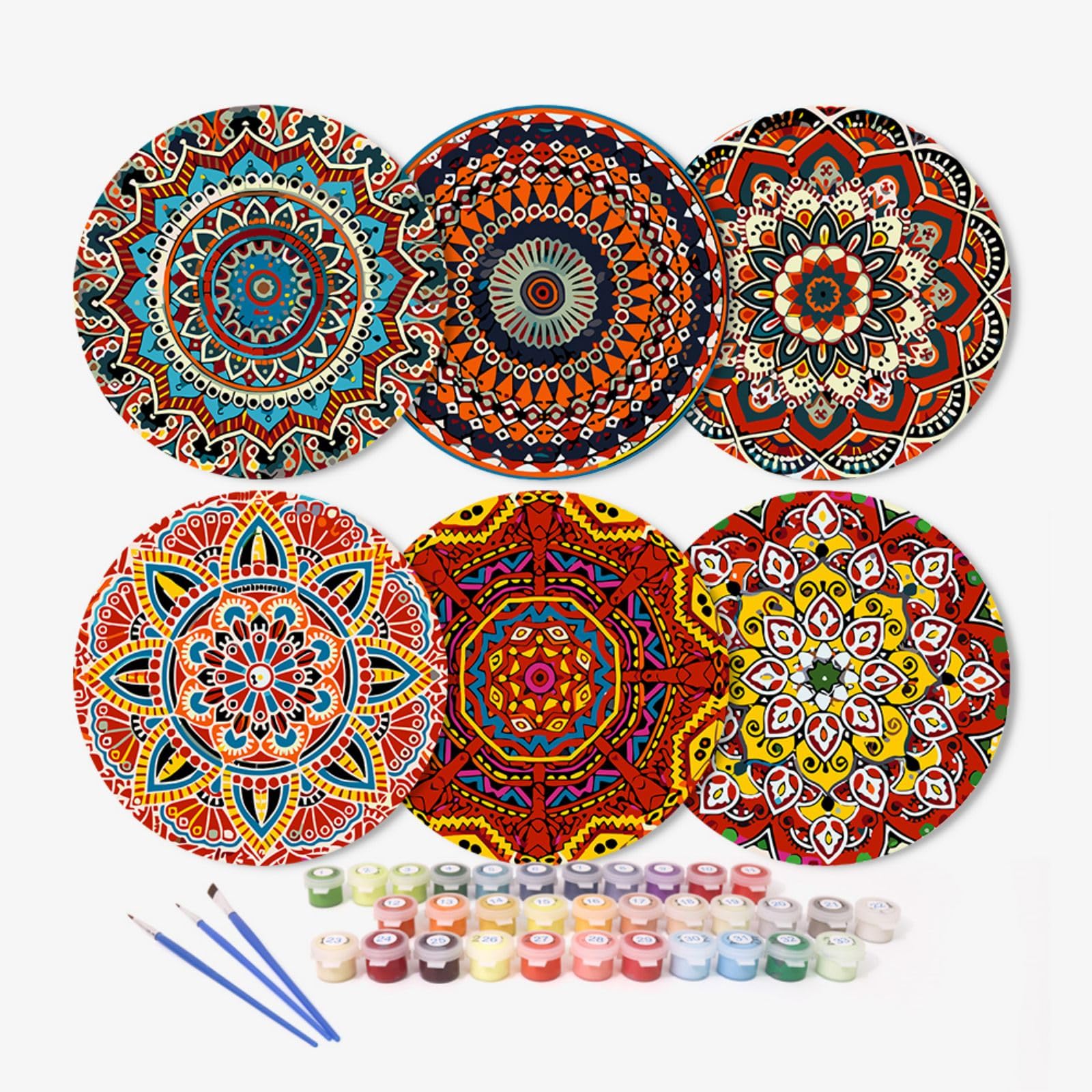 6 Pcs Paint by Numbers Coasters Kits with Holder, DIY Paint by Numbers Coasters for Adults Beginners, Coasters with Brushes Acrylic Paint, Paint by Numbers Kits Craft -34-Mandala