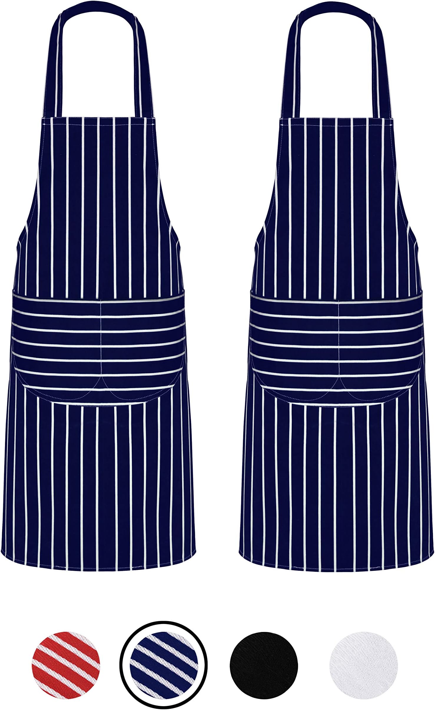 Pack of 2 Unisex Bib Aprons – 100% Combed Cotton - Professional Heavy Duty Grade – Thick Fabric Construction – Two Large Front Pockets’- Fade Resistant