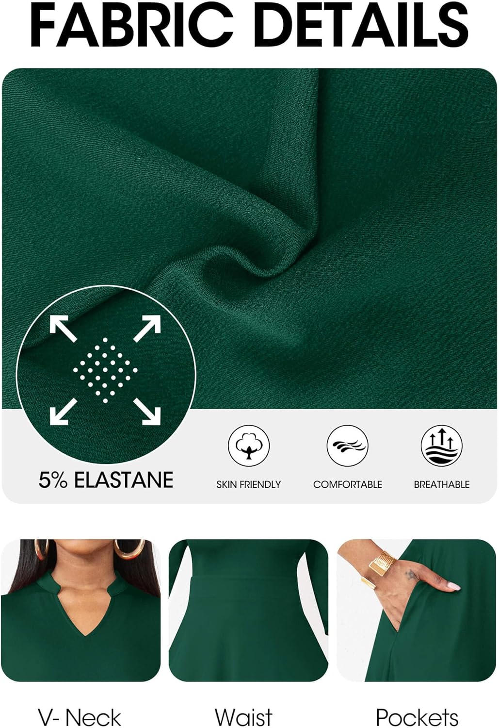 AOMONI Church Dresses for Women 3/4 Sleeve Fit and Flare Church Dress Knee Length Midi Dresses - Image 6