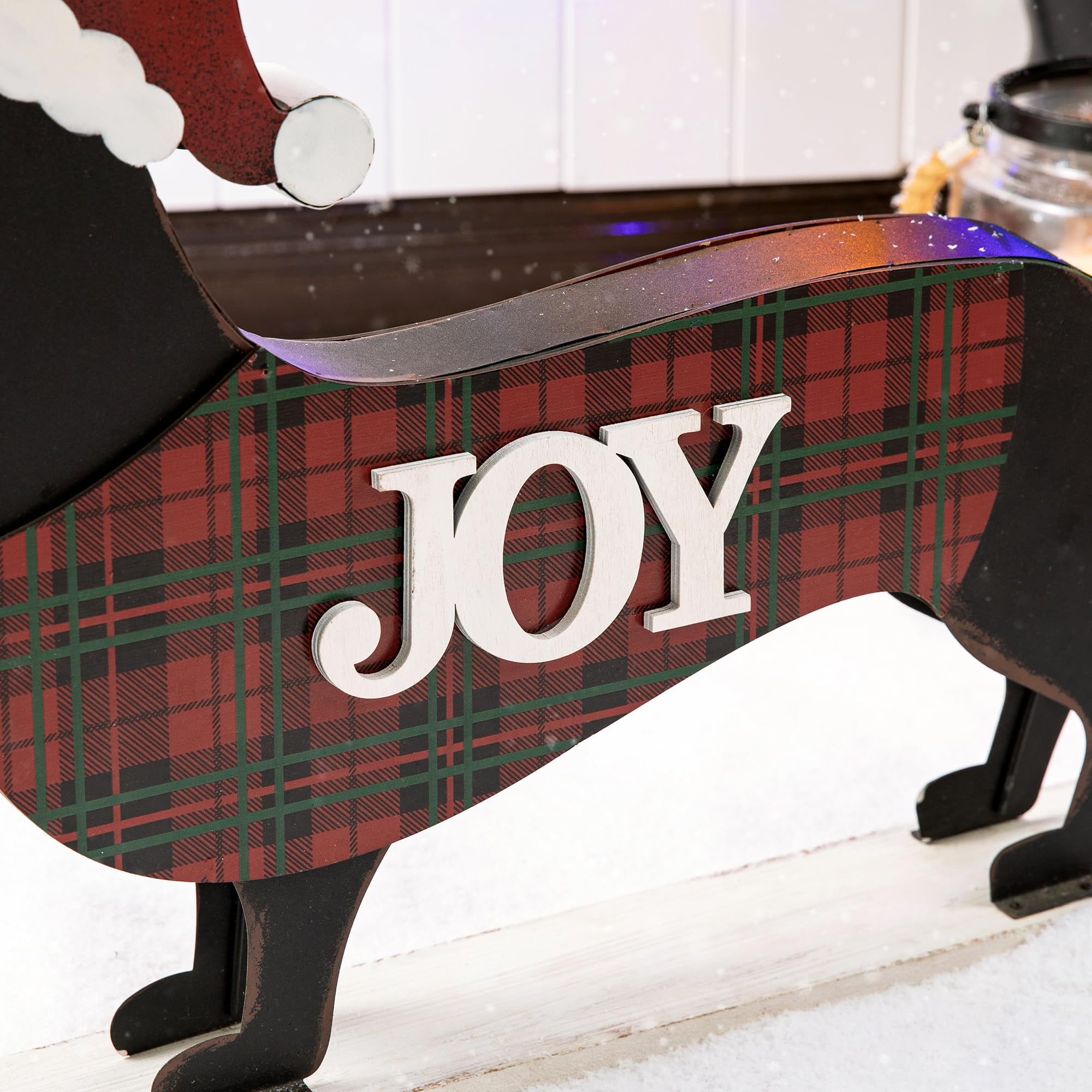 Glitzhome Letrero de metal para porche de Navidad con base de madera