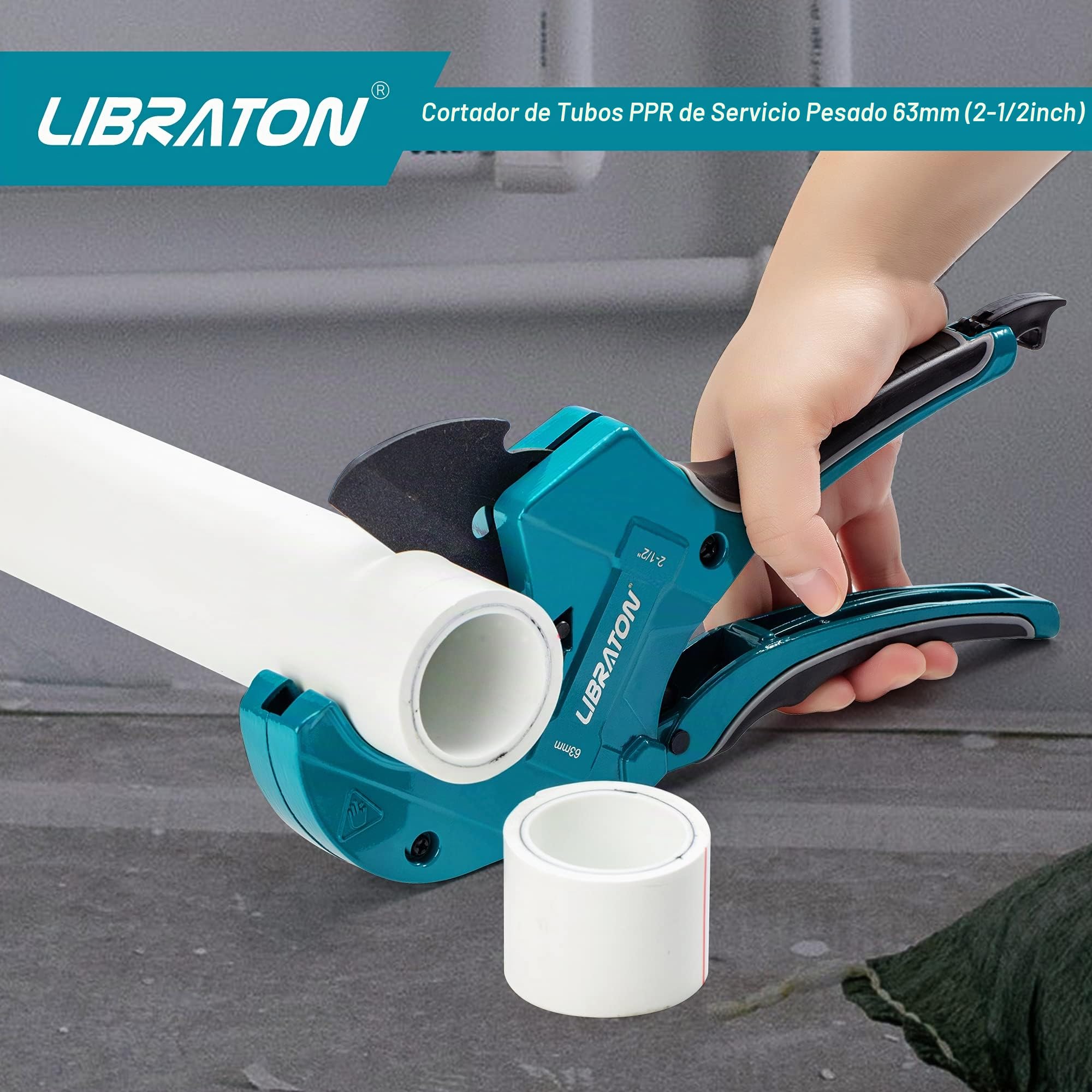 Libraton Cortatubos de PVC de 2-1/2" (63mm), cortador de PVC grande, hoja mejorada para cortatubos de plástico de alta resistencia
