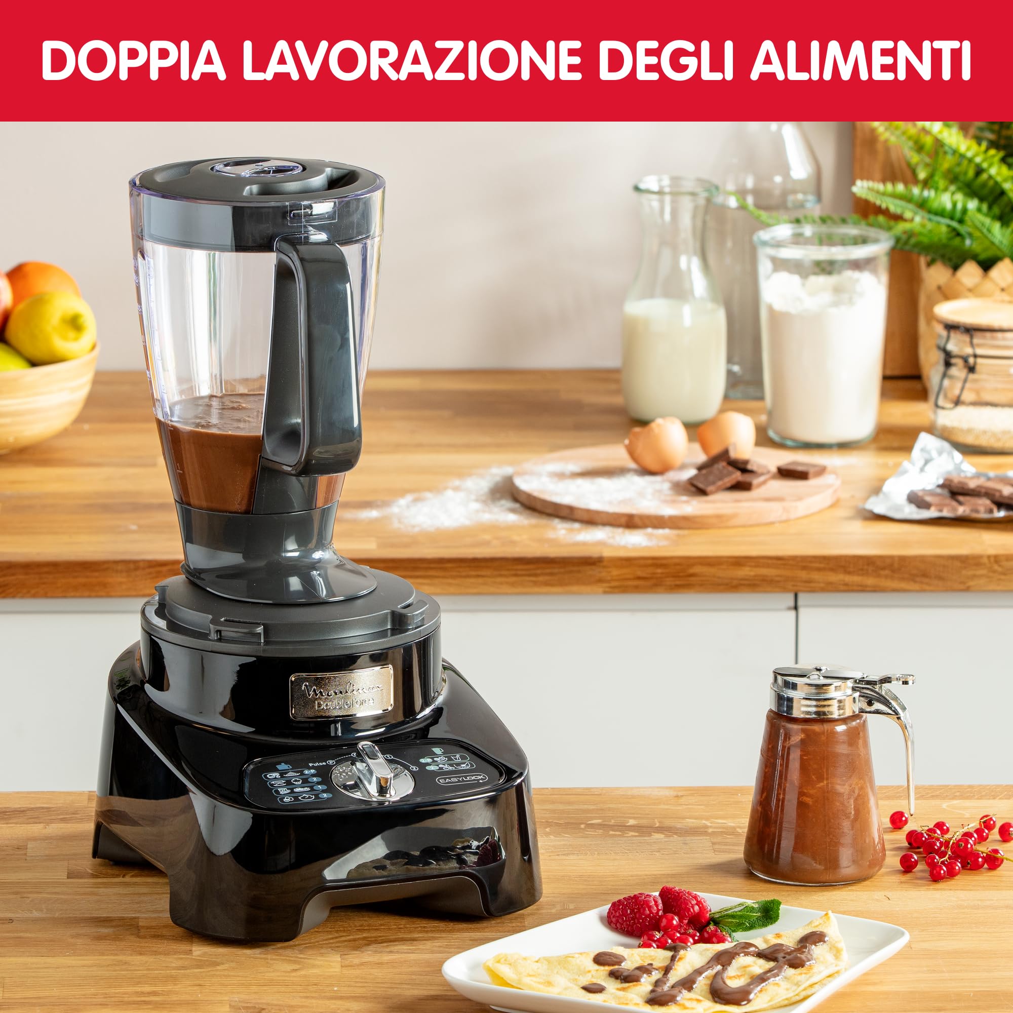 Moulinex FP8218 Double Force Robot da Cucina Multifunzione All-in-One, 3L, 1000W, 6 Velocità, 8 Accessori, 28 Funzioni, Robot Frullatore e Tritatutto
