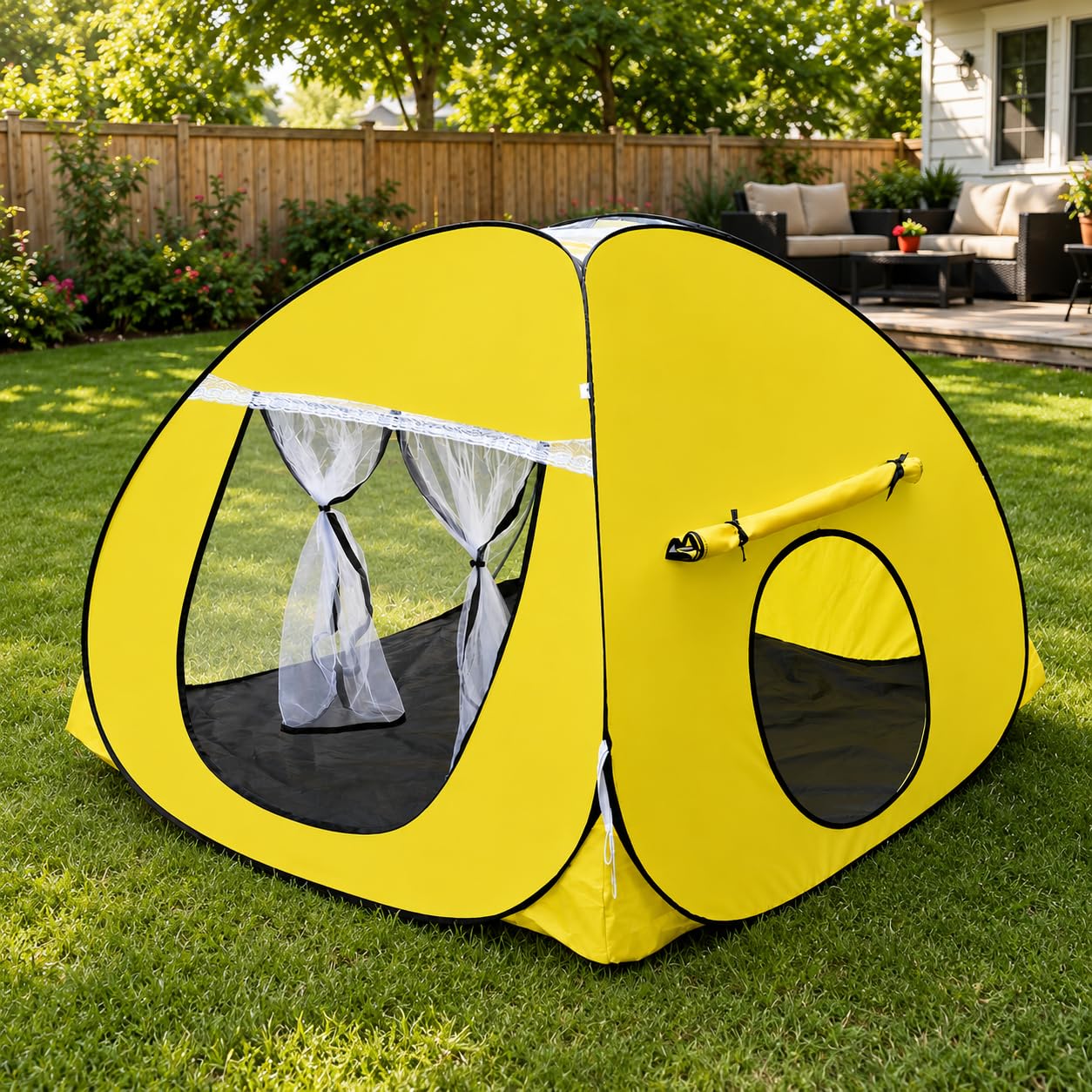 SILVER SHINE Foldable Delightful Patterns Popup Kids Play Tent House for Multi Purpose|PlayTent House for up to 10 YearOld Kids Girls&Boys|Mosquito Net Design Tent for Kids-Yellow discount deal