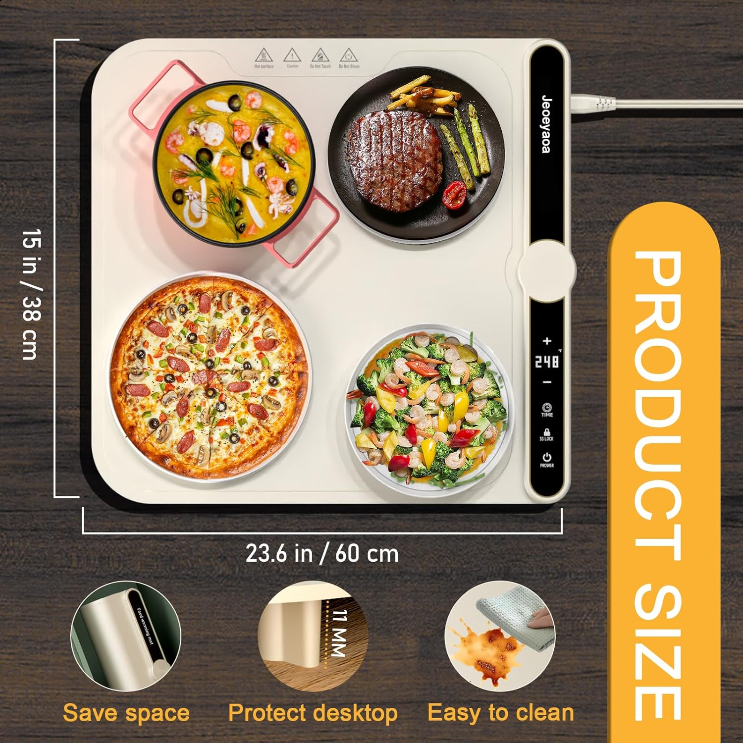 Food Warming Mat, with 9 Adjustable Temperature Levels and 6-Hour Timer, Fast Full Surface Warming Mat, Suitable for Party Buffet