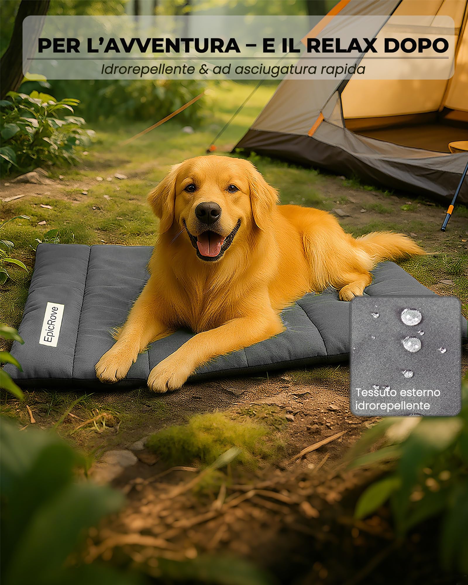 EpicRove Tappetino per Cani Impermeabile e Imbottito (110 × 68 cm) – Antiscivolo, Resistente ai Morsi, Lavabile in Lavatrice, Pieghevole – per Interni ed Esterni