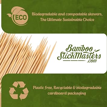 Bamboo Skewers - Wooden Skewers for BBQ Kebab - Grilling - Long 40cm - Fire Pit Marshmallow Sticks - Strong Wooden BBQ Sticks for Barbecue - Pack of 100