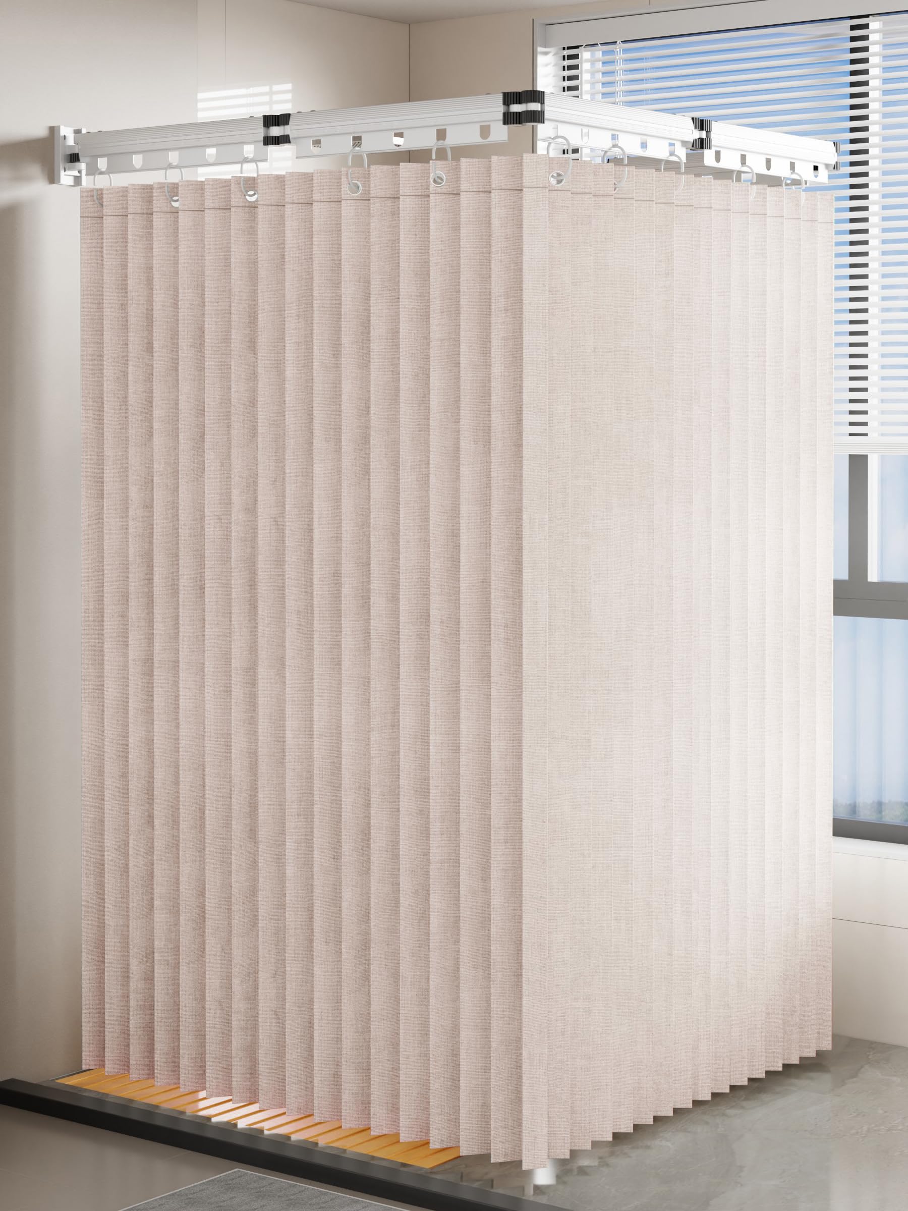 Bastone Tenda Doccia Senza Foratura, Pieghevole 2m, con Tenda da Doccia 1,8×2m, Asta 5 Pieghe e Asta Telescopica 25,5cm, per Bagno, Spogliatoi, Camper (Bianco)