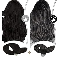 Vista 1 de Moresoo - Extensiones adhesivas de cabello negro de 22 pulgadas, extensiones de cabello Remy #1B/plata/1B y #1B, 1.76 oz + 1.76 oz