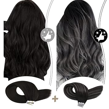 Tape Bundle Total 40 Pieces - Moresoo Tape in Extensions Black Hair 22 Inch Tape in Remy Hair Extensions #1B/Silver/1B & #1B Glue in Brazilian Hair 50g+50g