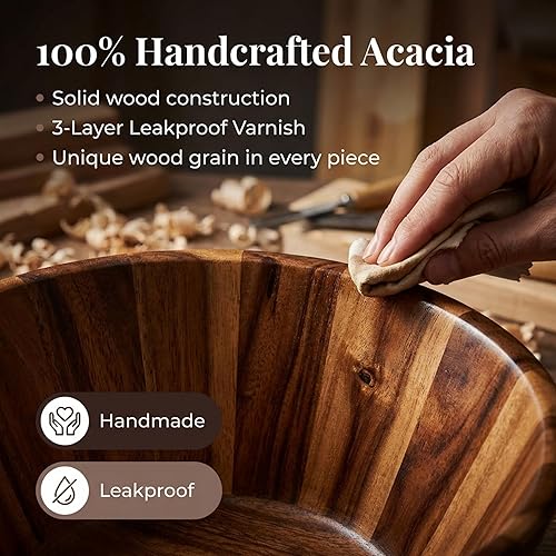 Miniatura 5 de Night Tree Ensaladera grande de madera con tenedores para servir, juego de ensaladera de madera para alimentos o frutas, utensilios magnéticos aptos