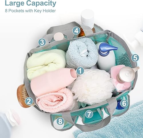 Miniatura 2 de GSlife - Organizador de ducha portátil, de secado rápido, colgante para dormitorio universitario, 8 bolsillos, cesta de ducha para baño, campamento,