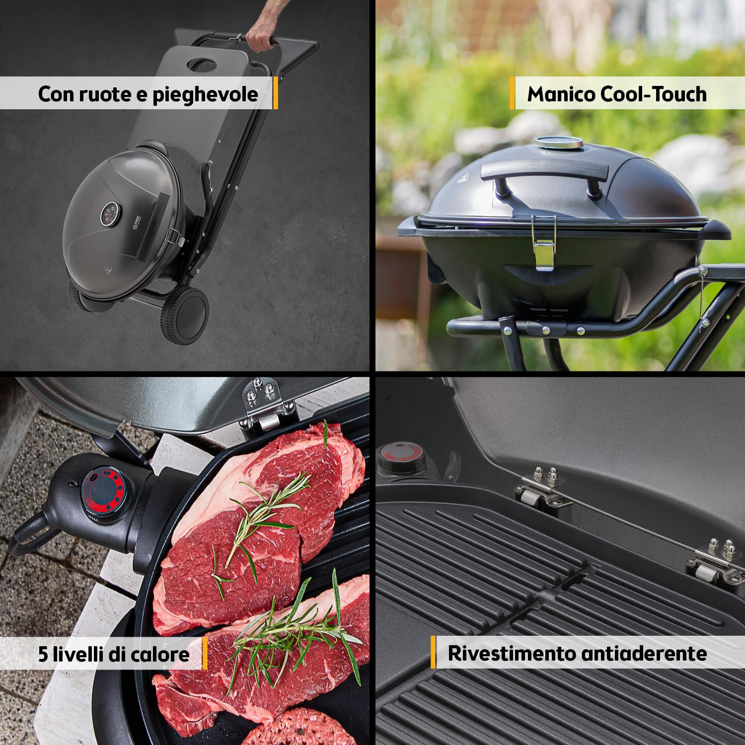 TZS First Austria Barbecue elettrico 2 in 1 2400W BBQ pieghevole con termometro