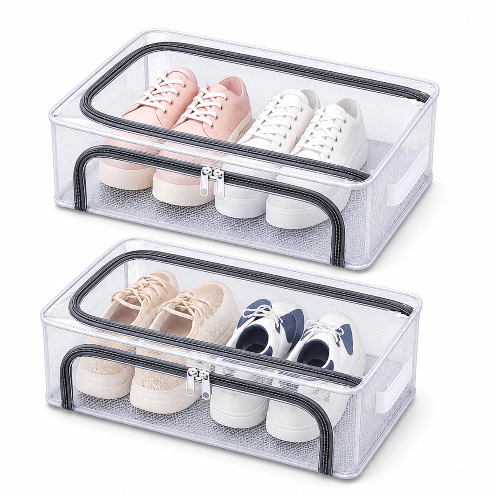 Shoe Storage Organizer, Foldable Under Bed Shoe Storage Box with Zipper & Handles, Stackable Space Saving Shoe Rack, Plastic Shoe Organizer for Men & Women (Pack 1)-image-42