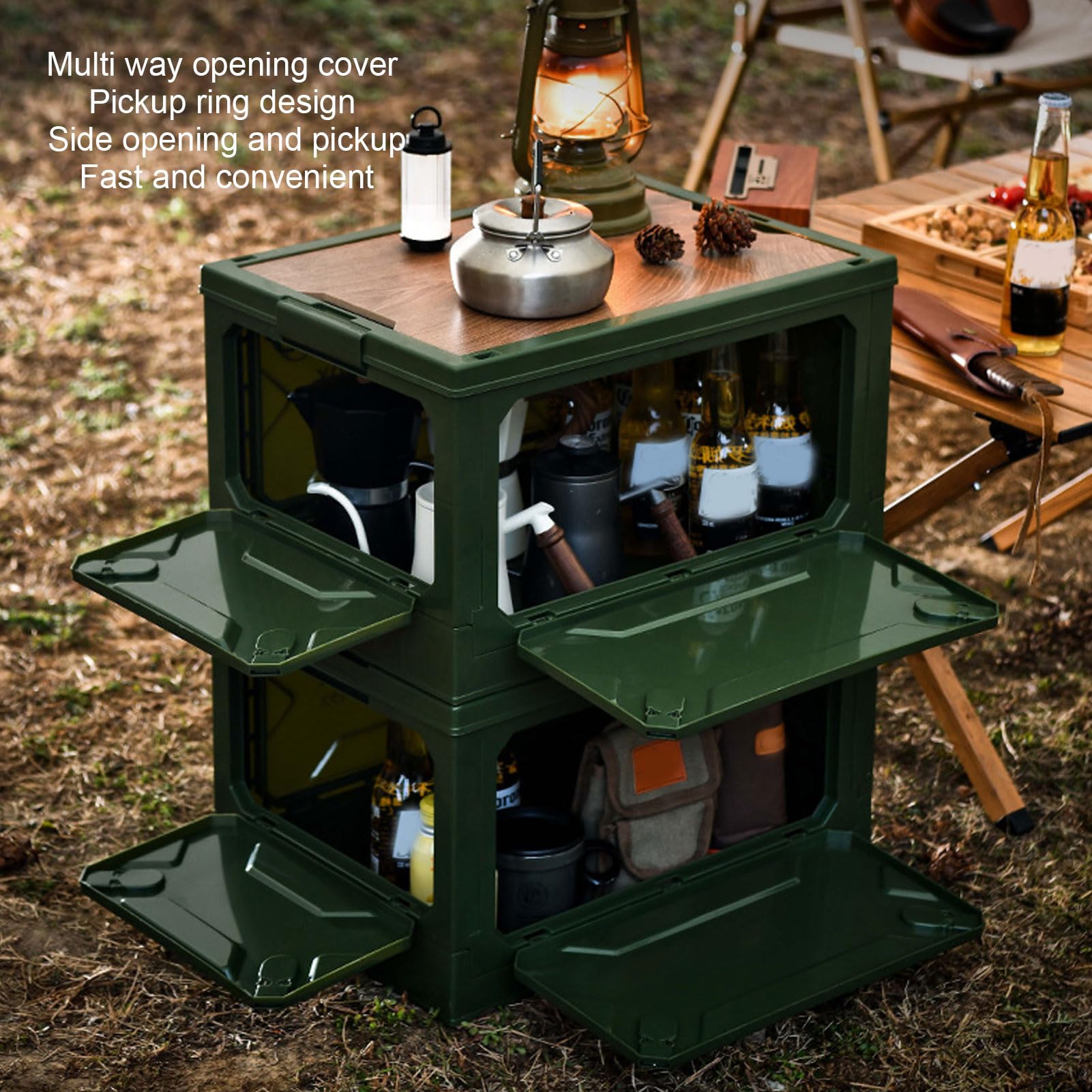 Fockety Cubos de almacenaje Plegables con Tapa de Madera, Caja de almacenaje Plegable de plástico para Camping, organizadores de Armario apilables para Camping, Dormitorio, Oficina (Green)