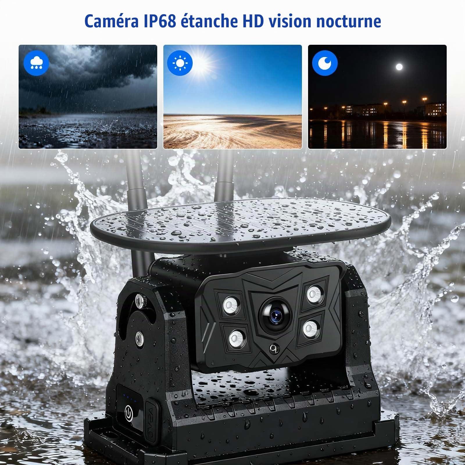 CAMECHO Solaire Caméra de recul sans Fil avec 10 Pouces Écran Tactile, 10000 mAh Caméra Magnétique 720P IP68 Étanche Vision Nocturne 320ft Max pour Voiture 12-36V, Caravane, Camping-Car, SUV