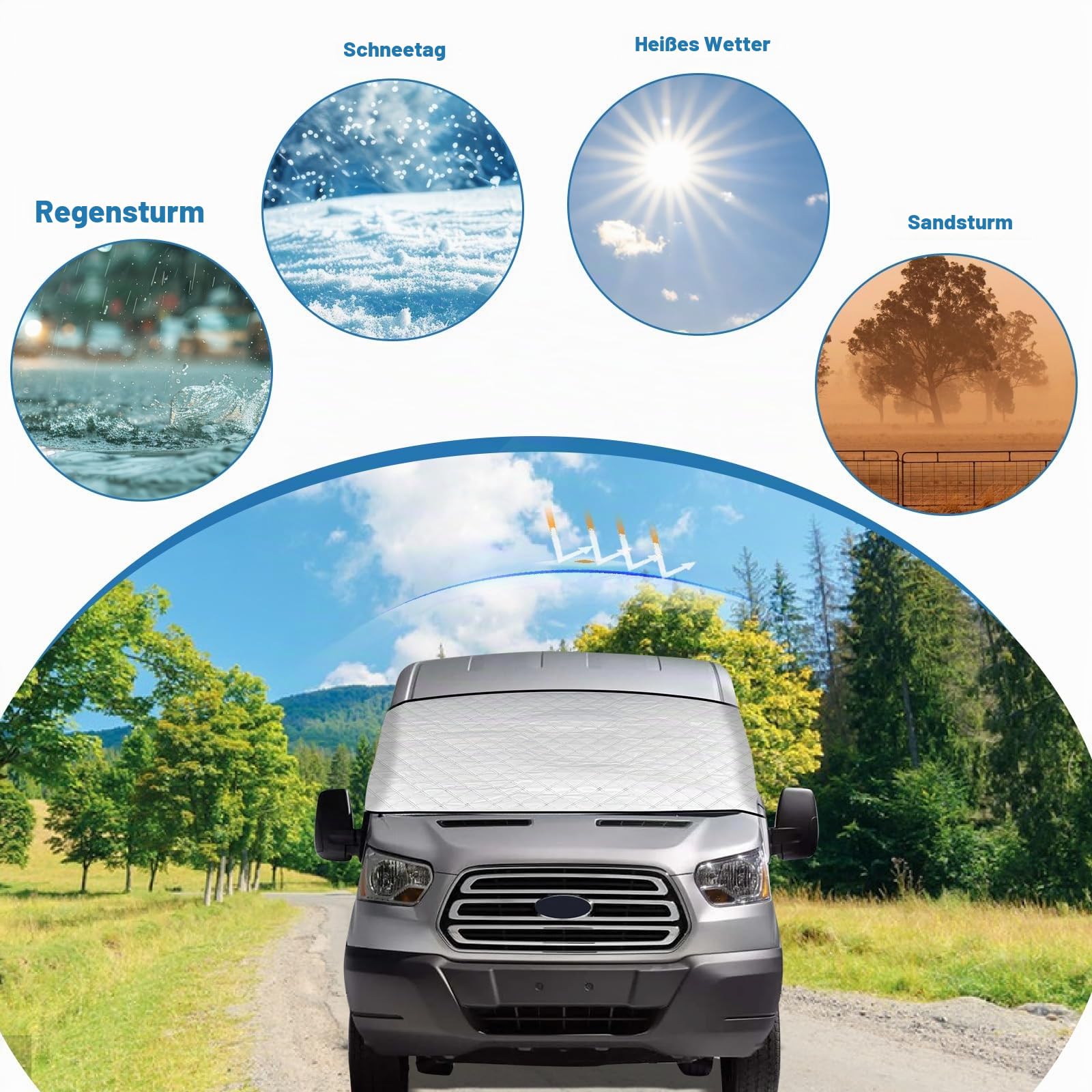 Windschutzscheiben Abdeckung, Frontscheiben-Abdeckung passend für Ford Transit MK7 2006-2013 Challenger Genesis 43/50/60, Wasserdicht Sonnenschutz Frontscheibe Thermomatten Anti-UV/Frost/Ice/Staub