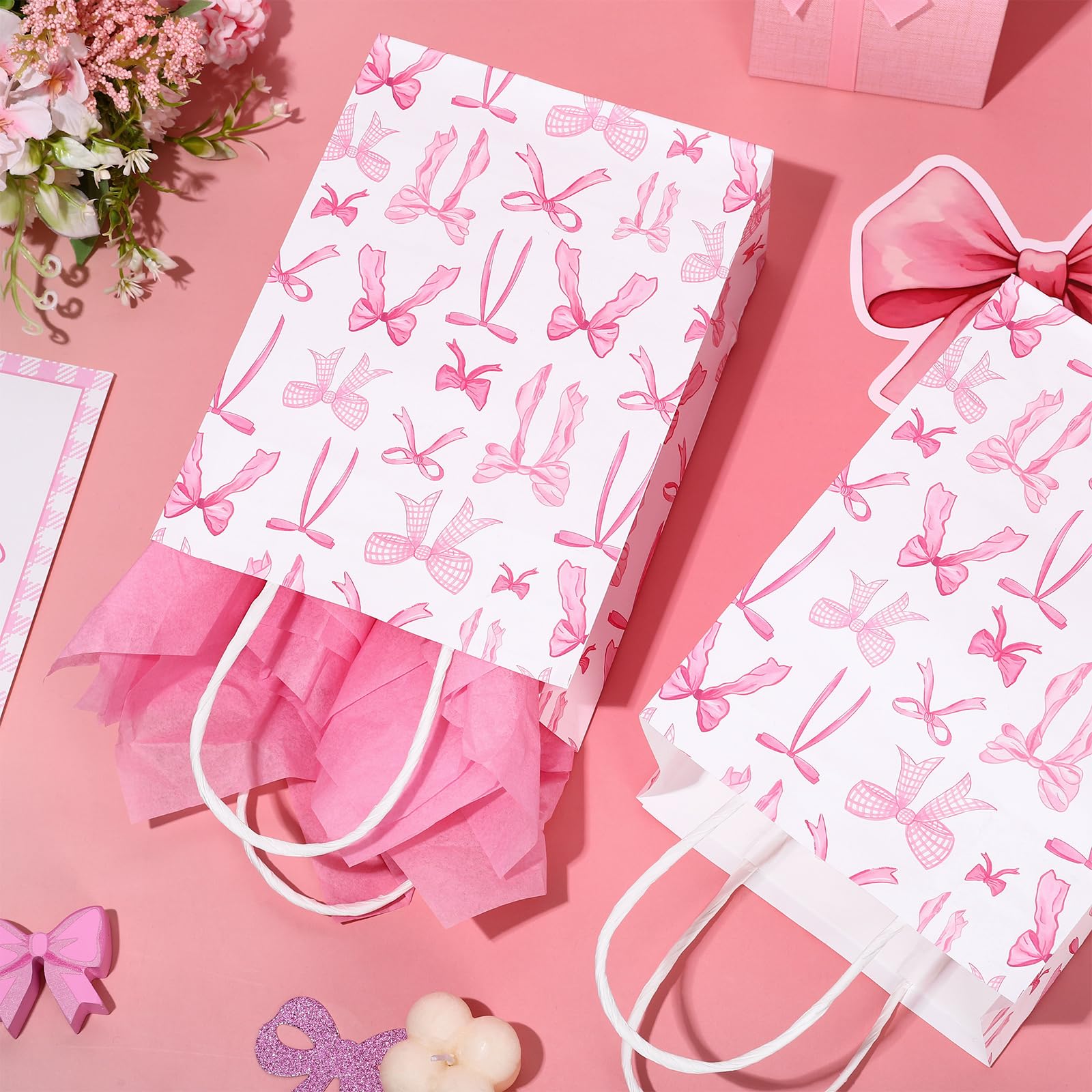 Party Favor Bags With Bow Whaline 12 Pcs Pink Bow Clear PVC Gift Bags ...