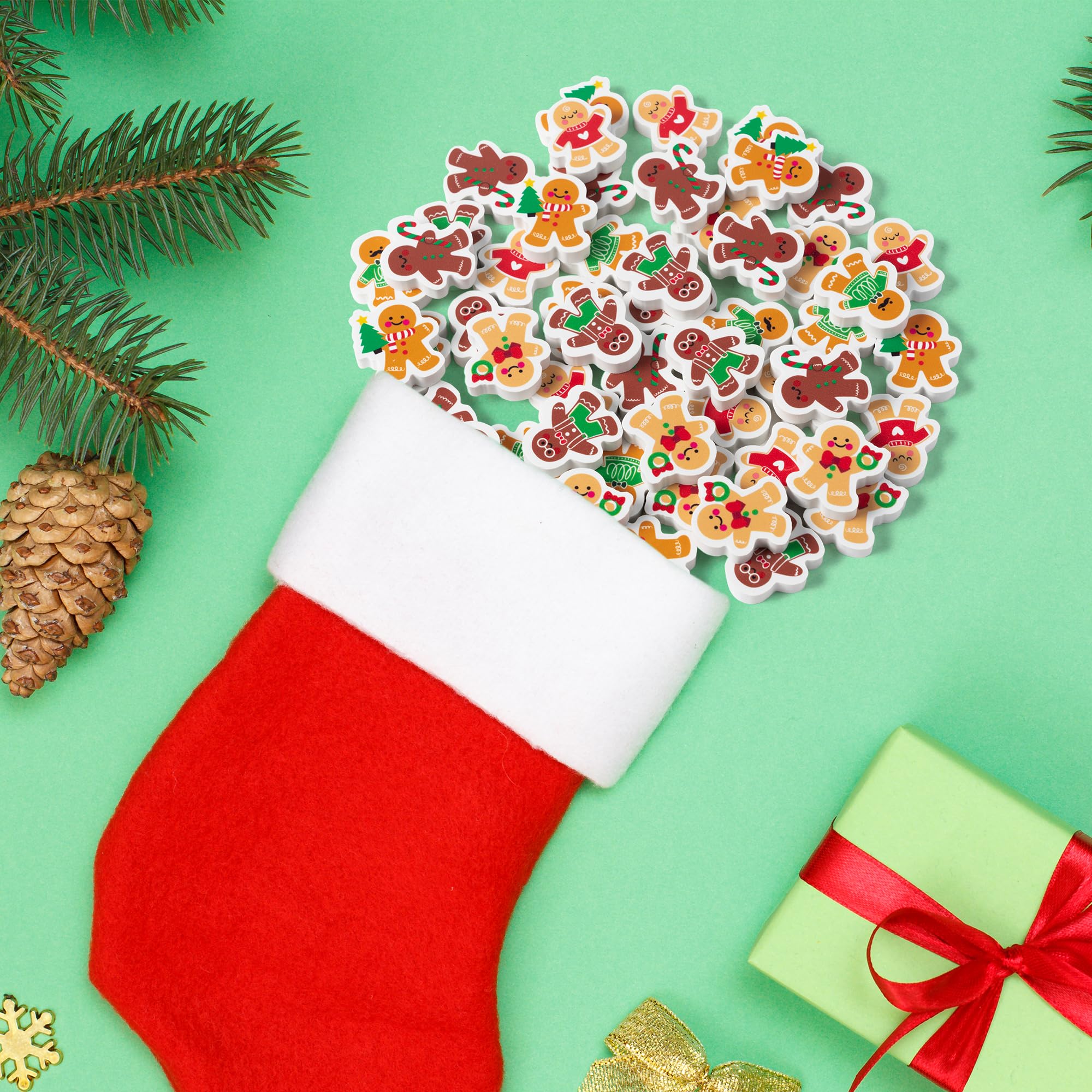 FOIMAS 120pcs Christmas Erasers Bulk - Mini Gingerbread Man & Holiday Shapes, Stocking Stuffer, Classroom Rewards