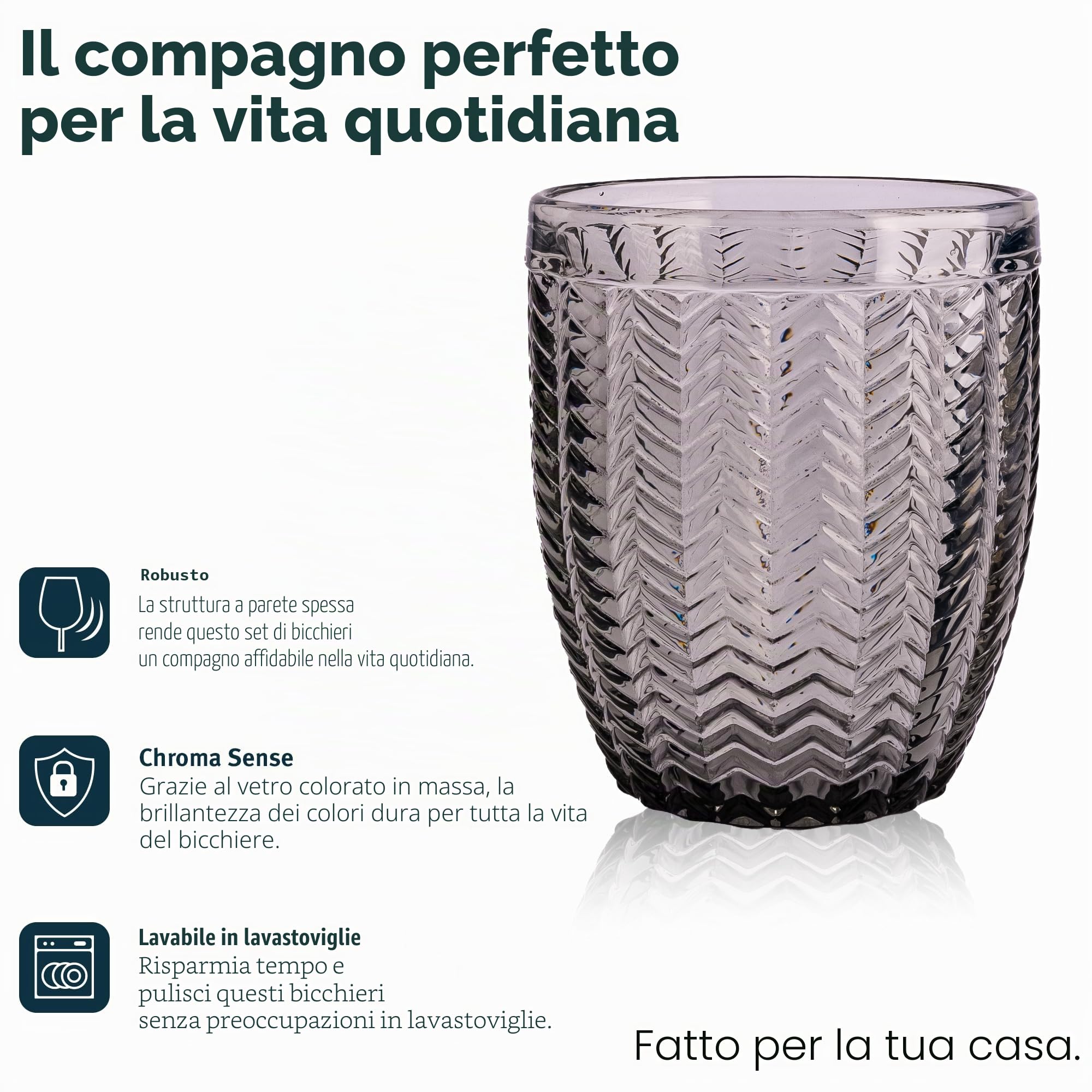 Norqvist Set di bicchieri colorati – Set di bicchieri da acqua colorati – Set da 6 bicchieri da succo – 250 ml – lavabile in lavastoviglie – design moderno con motivi