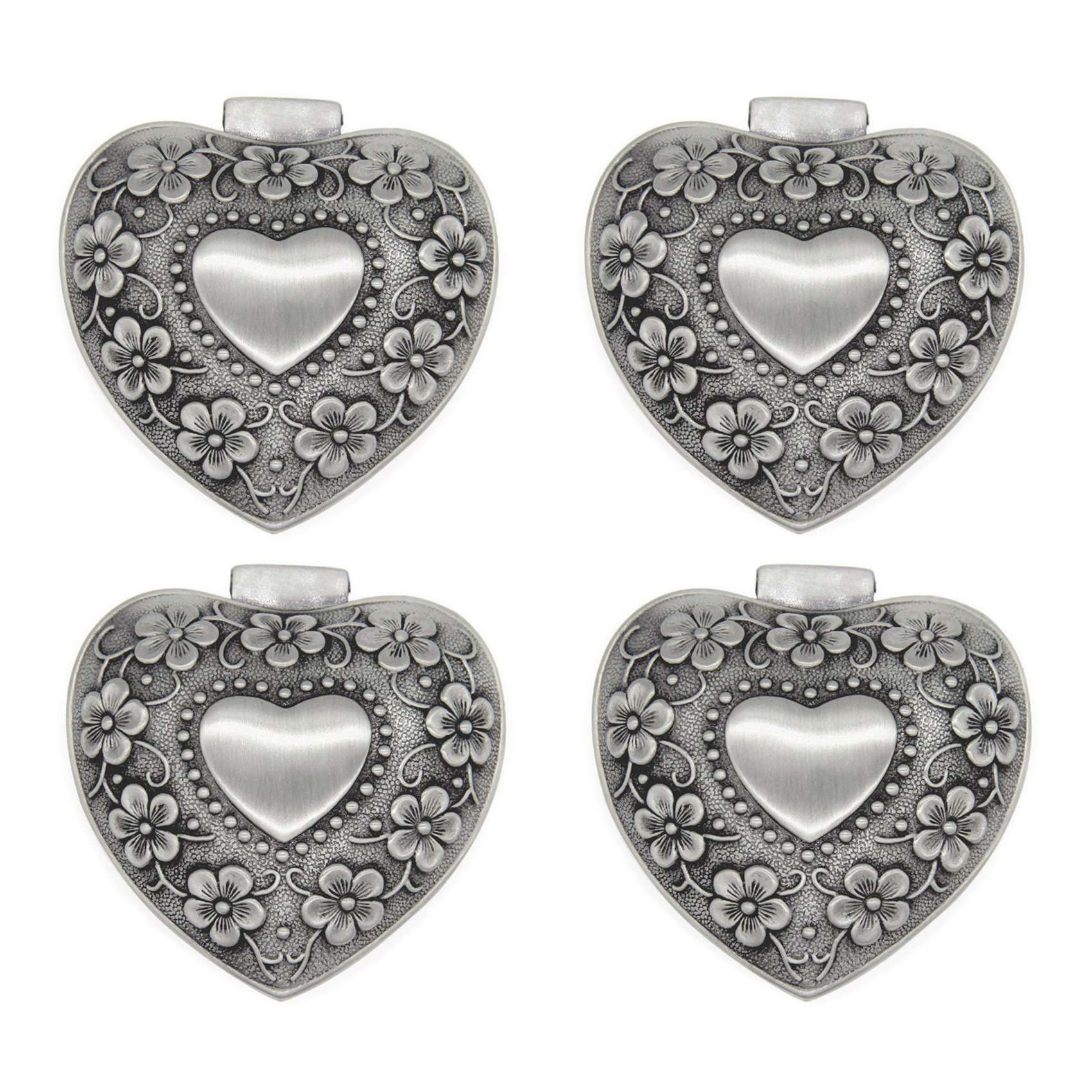 Hndhbfgrt 4X Classic Vintage Antique Heart Shape Jewelry Box Ring Small Trinket Storage Organizer Chest,Silver