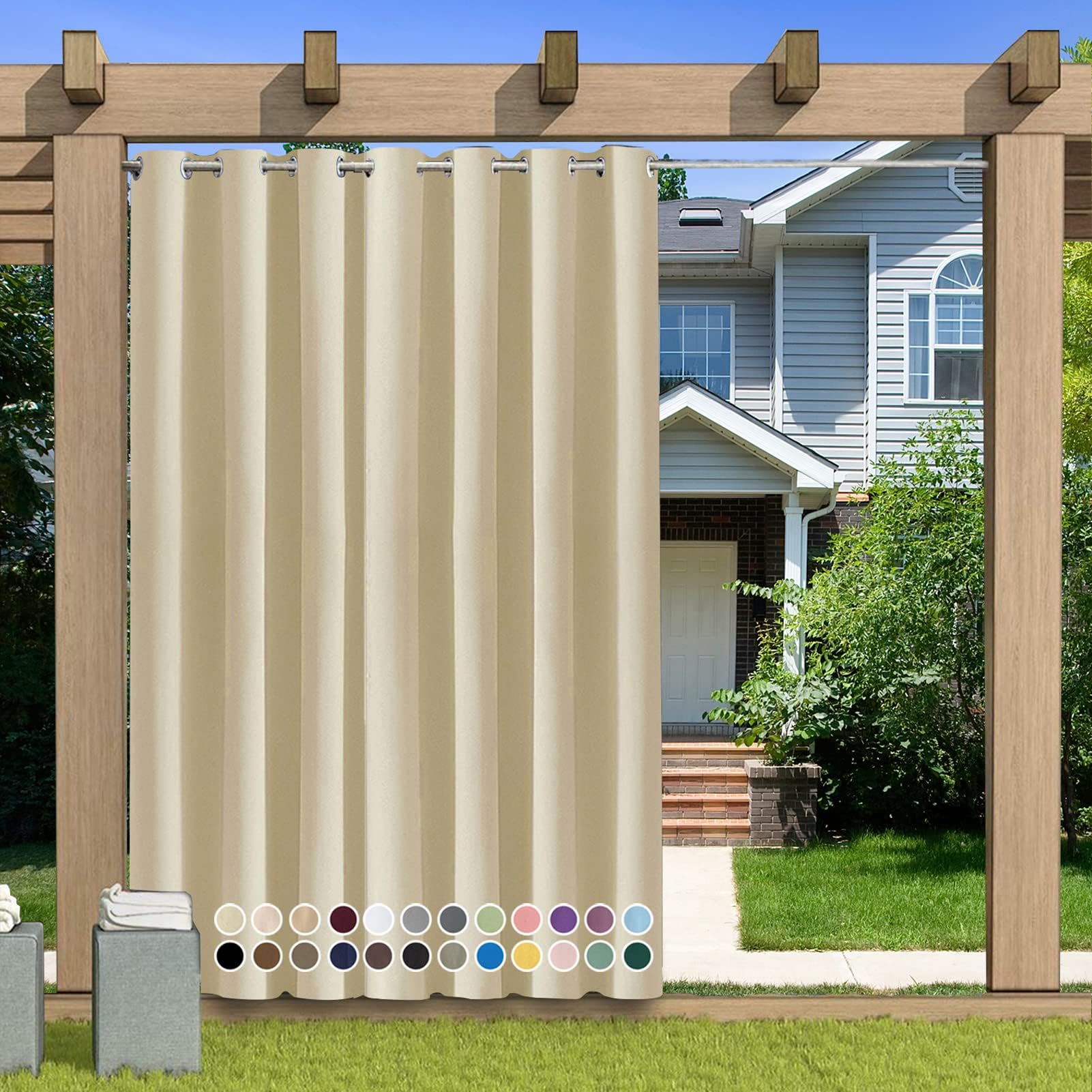 Rideau D'Extérieur Imperméable 304x213 Cm - 24 Couleurs - Pour Balcon, Terrasse Et Jardin