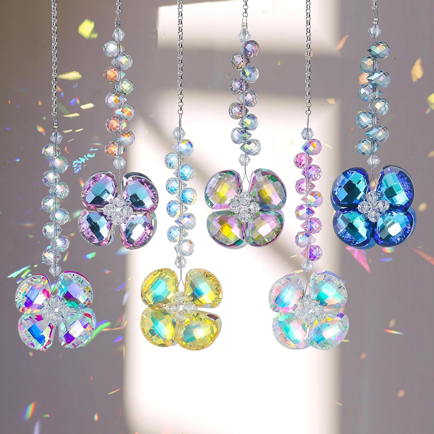 6pcs Crystal Suncatchers Four Leaf Clover Hanging Ornaments, Rainbow Maker Sun Catchers Indoor Window Outdoor Patio Garden Decor Gifts - Image 2